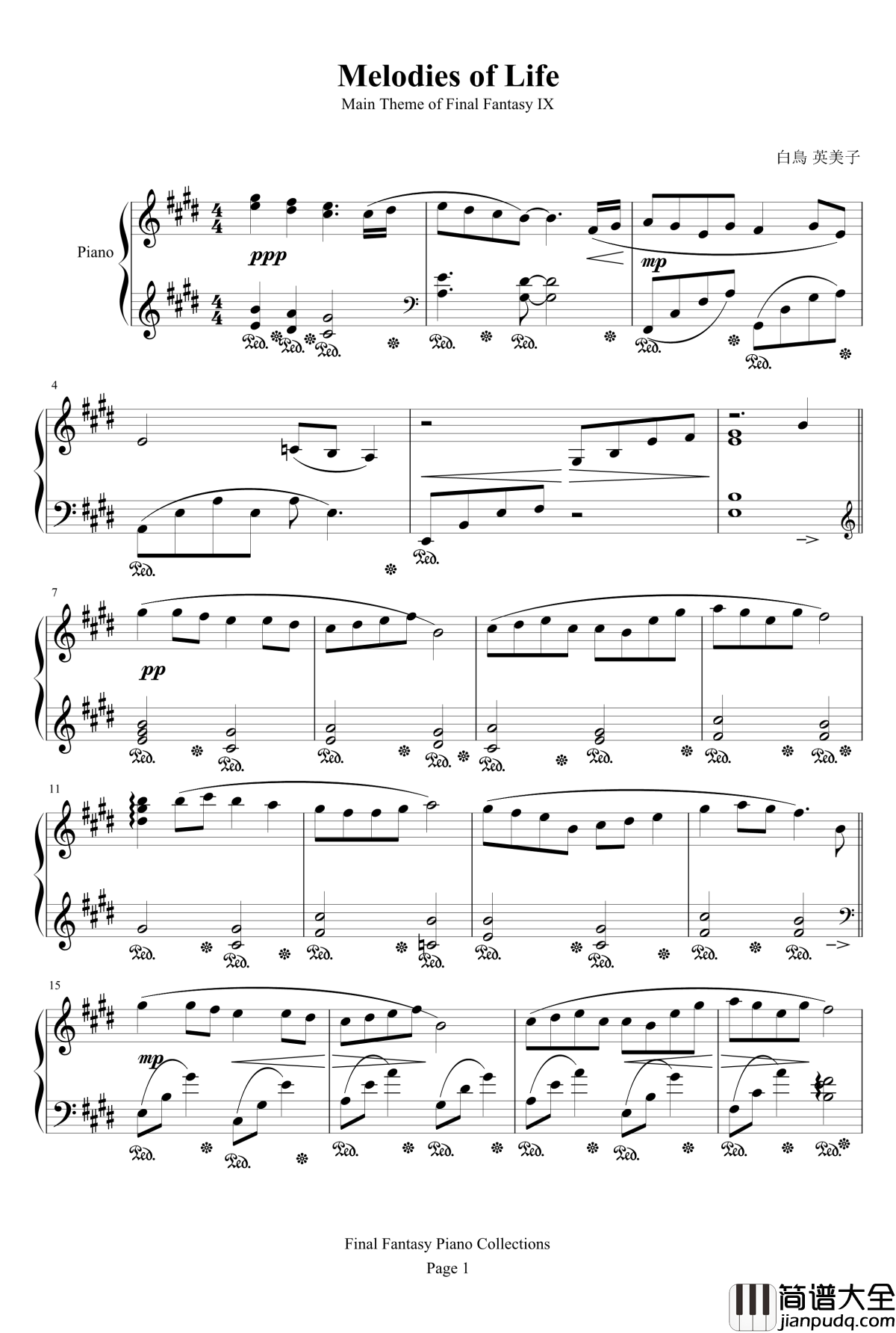 Melodies_of_Life钢琴谱_Main_Theme_of_Final_Fantasy_IX_最终幻想