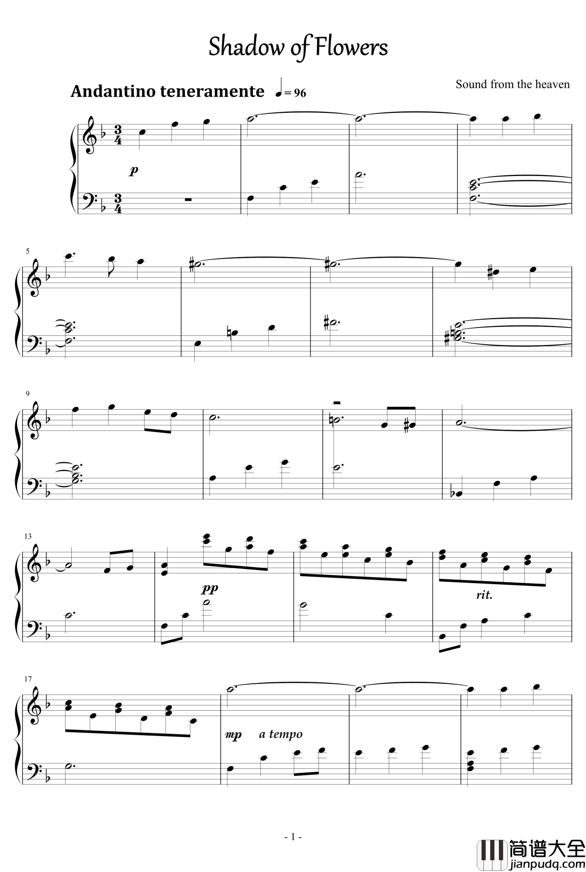 花影钢琴谱_天籁传声