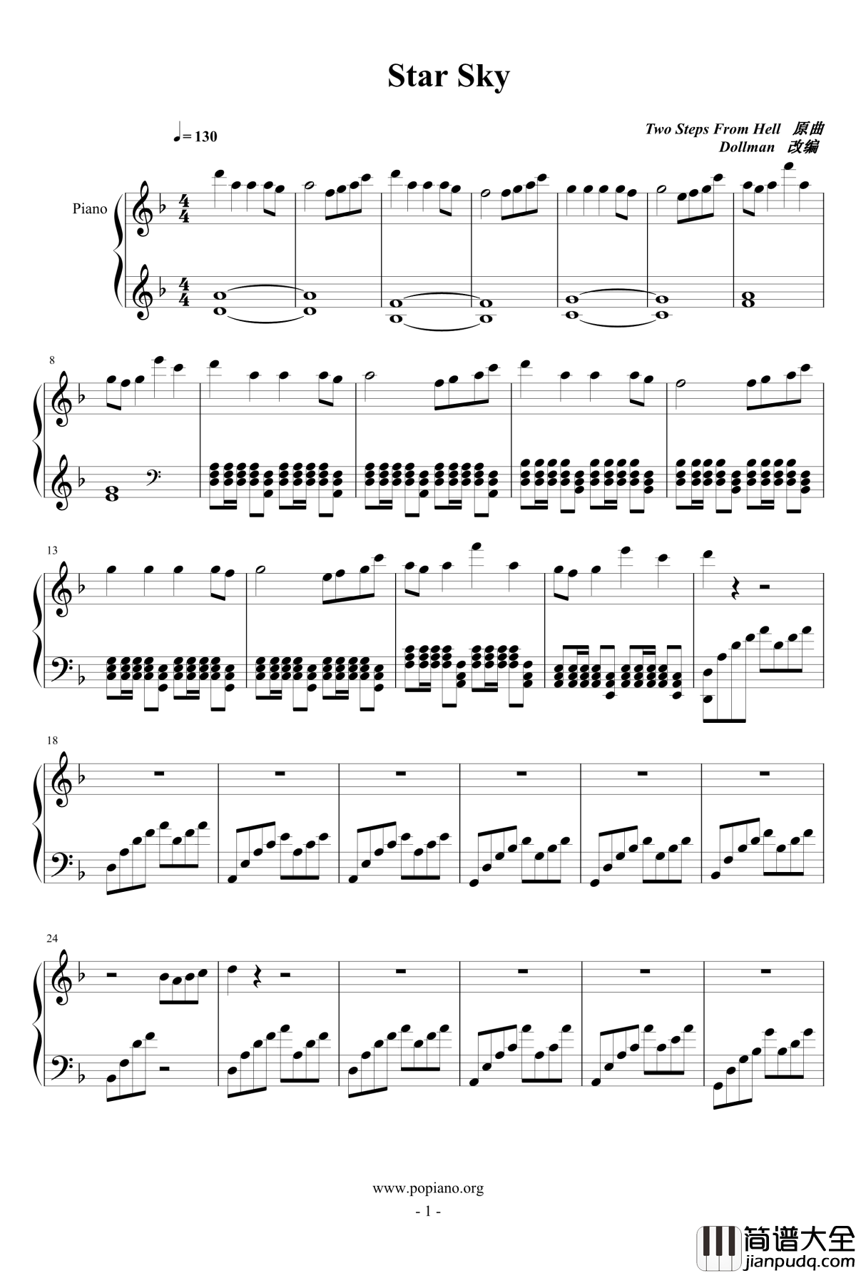 Star_Sky钢琴谱_钢琴版_two_steps_from_hell