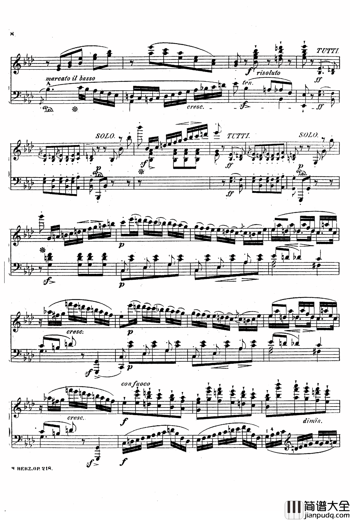 降A大调第八钢琴协奏曲Op.218钢琴谱_赫尔兹