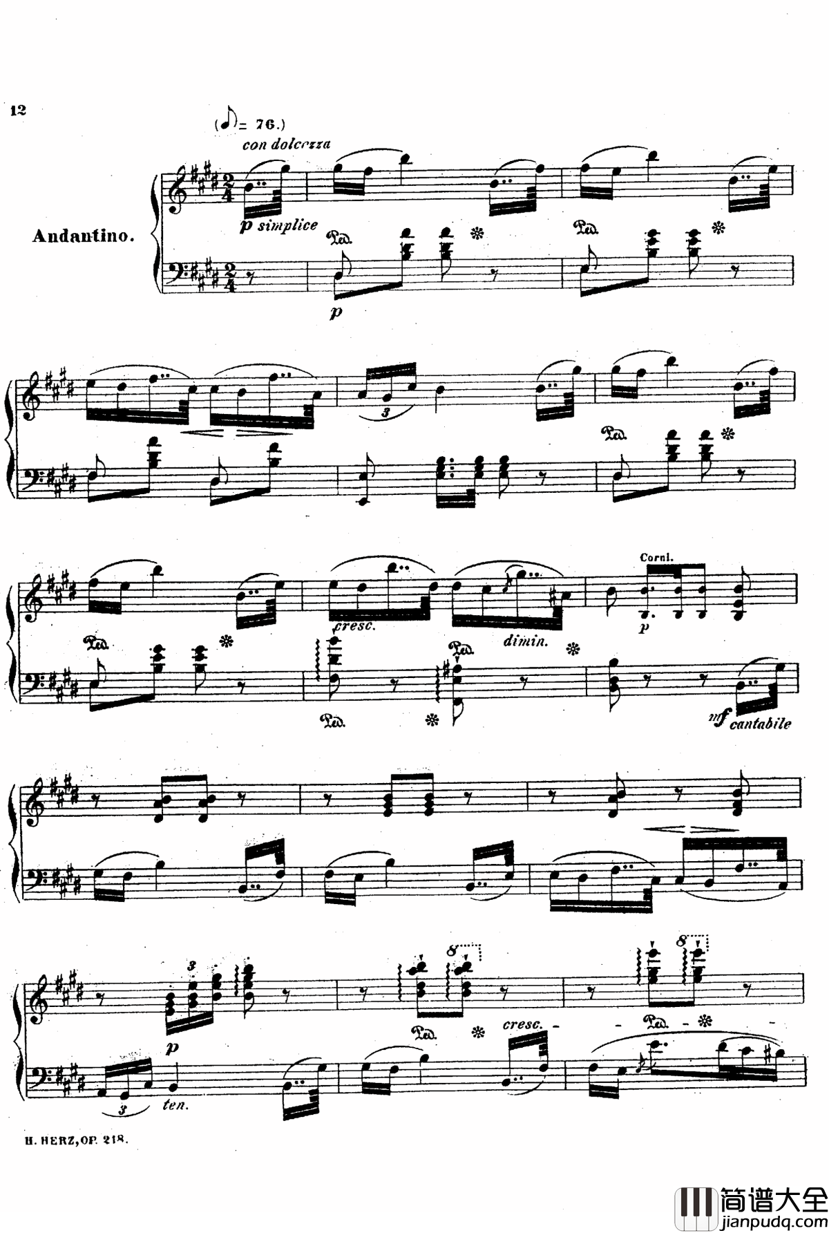 降A大调第八钢琴协奏曲Op.218钢琴谱_赫尔兹