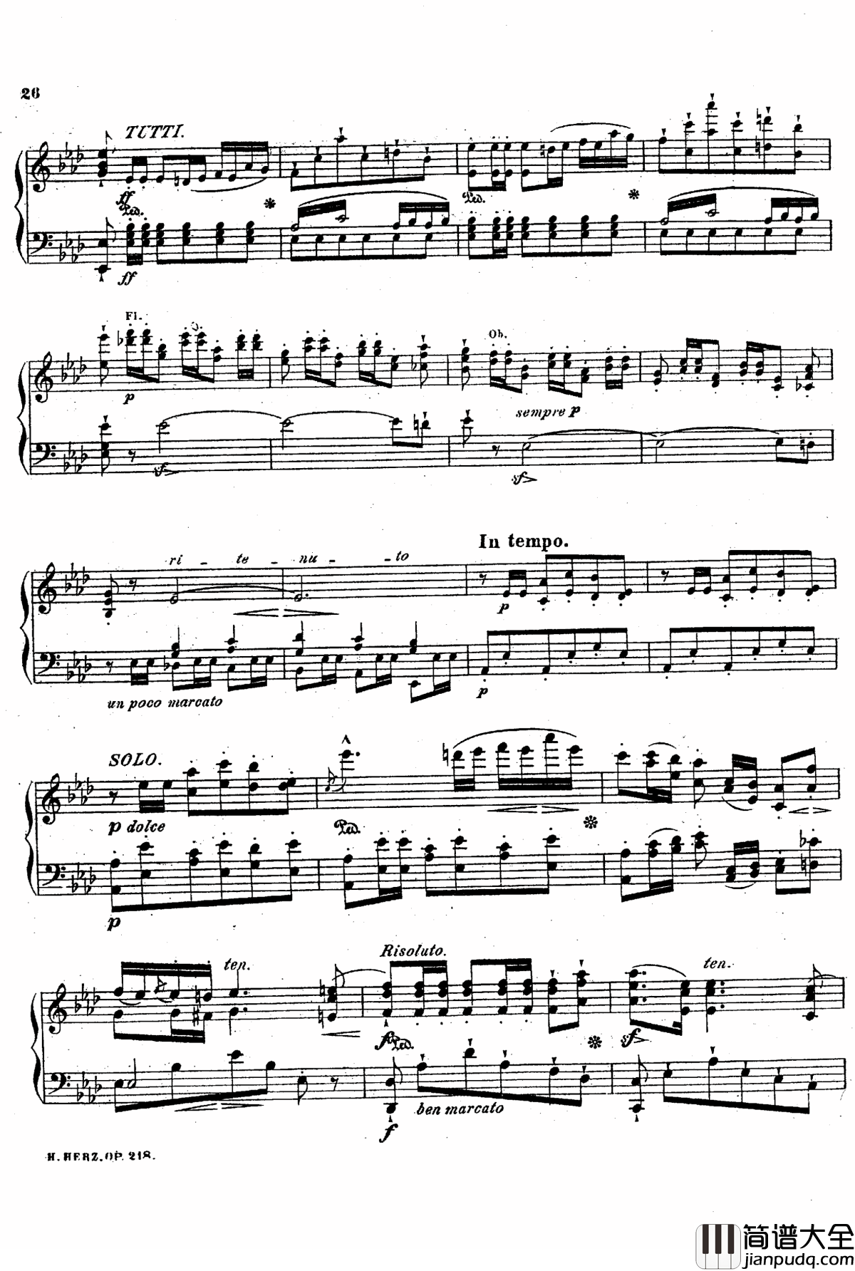 降A大调第八钢琴协奏曲Op.218钢琴谱_赫尔兹