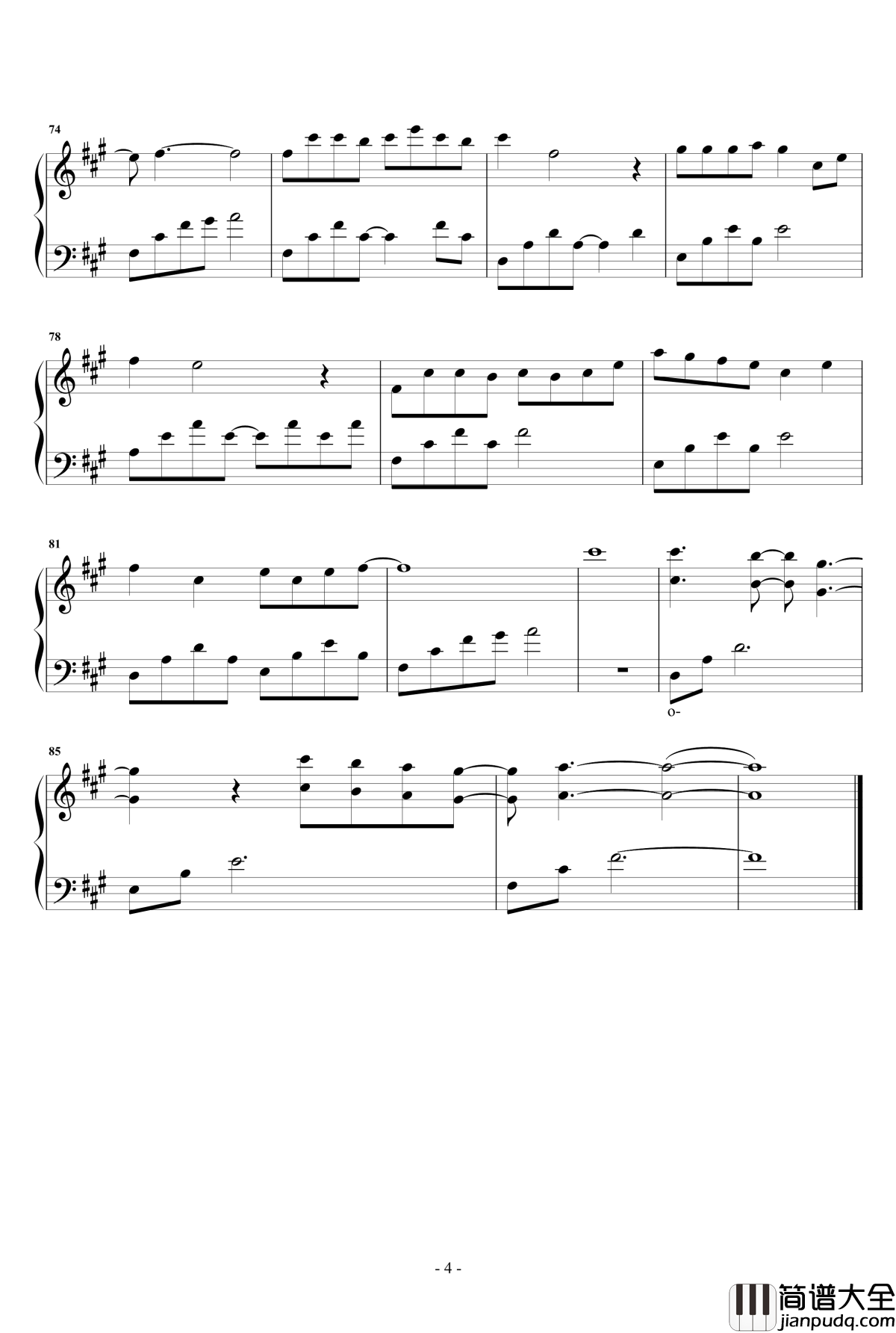 凉凉_钢琴谱原声独奏版_张碧晨