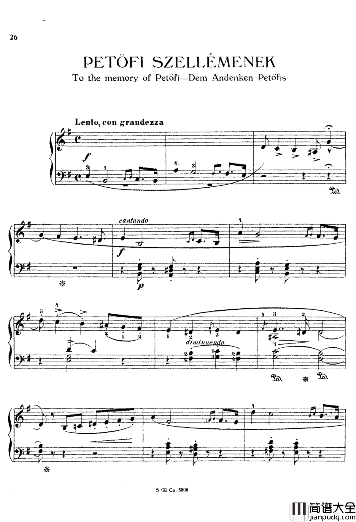 纪念裴多菲S.195钢琴谱_李斯特