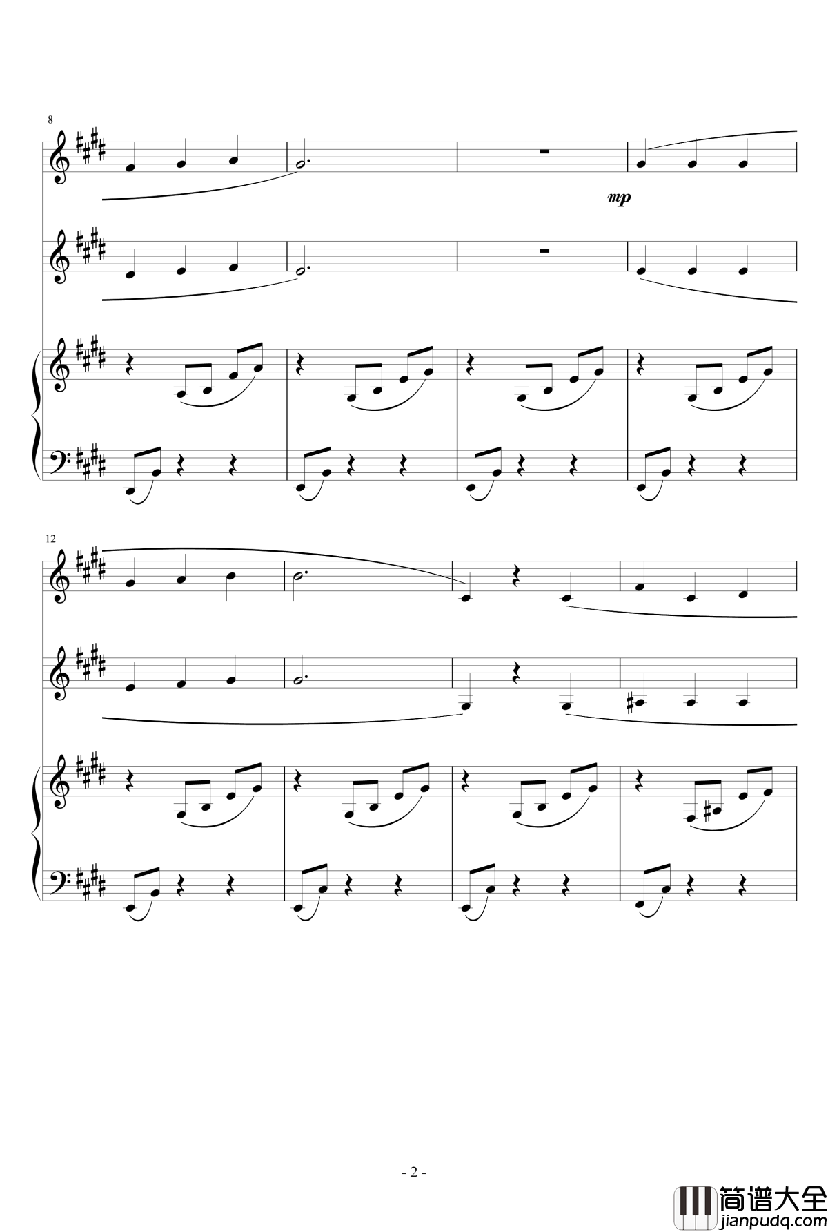 乘着歌声的翅膀_钢琴谱_钢琴_双声部合唱_门德尔松