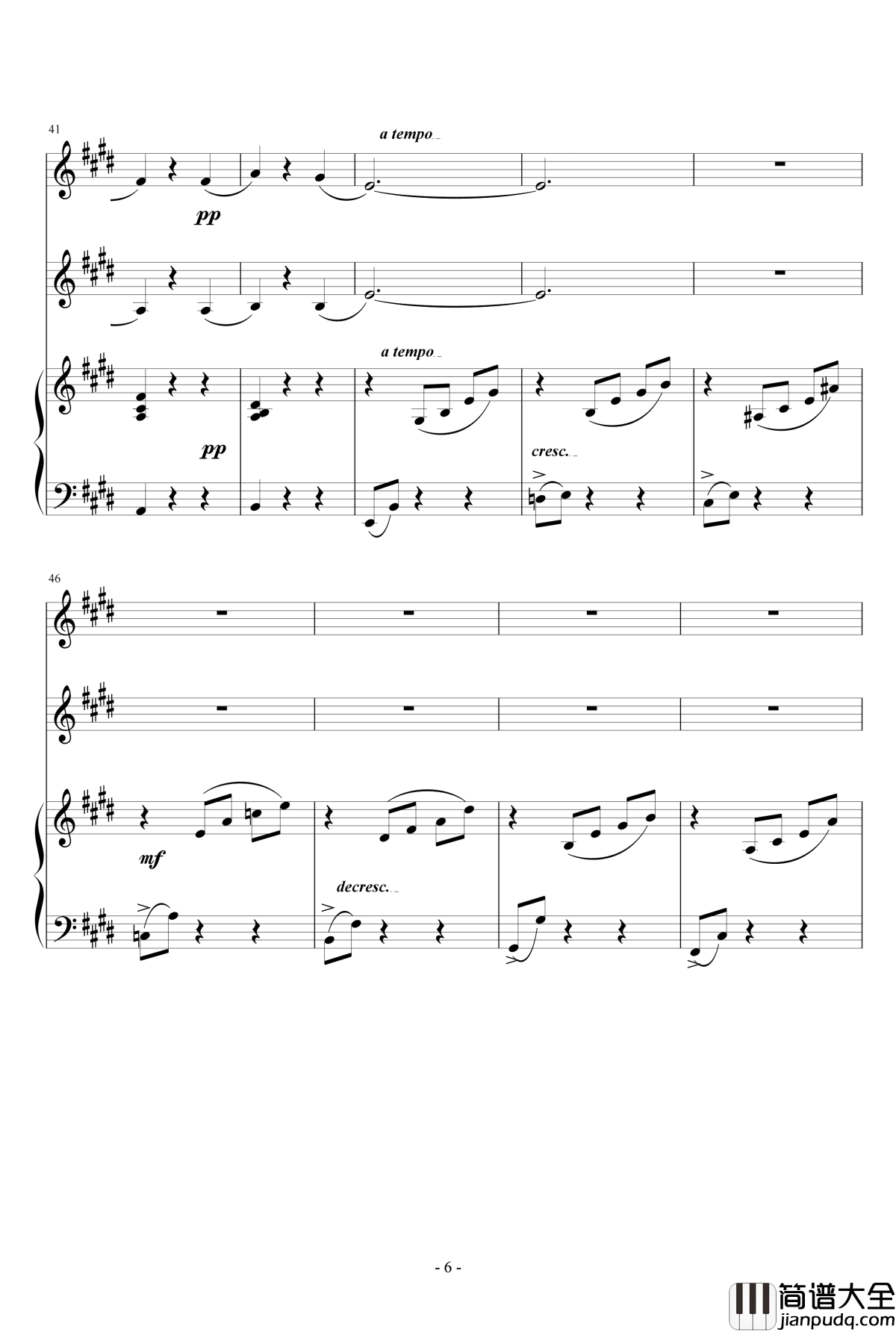 乘着歌声的翅膀_钢琴谱_钢琴_双声部合唱_门德尔松