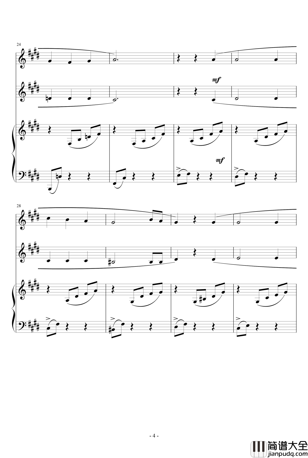 乘着歌声的翅膀_钢琴谱_钢琴_双声部合唱_门德尔松