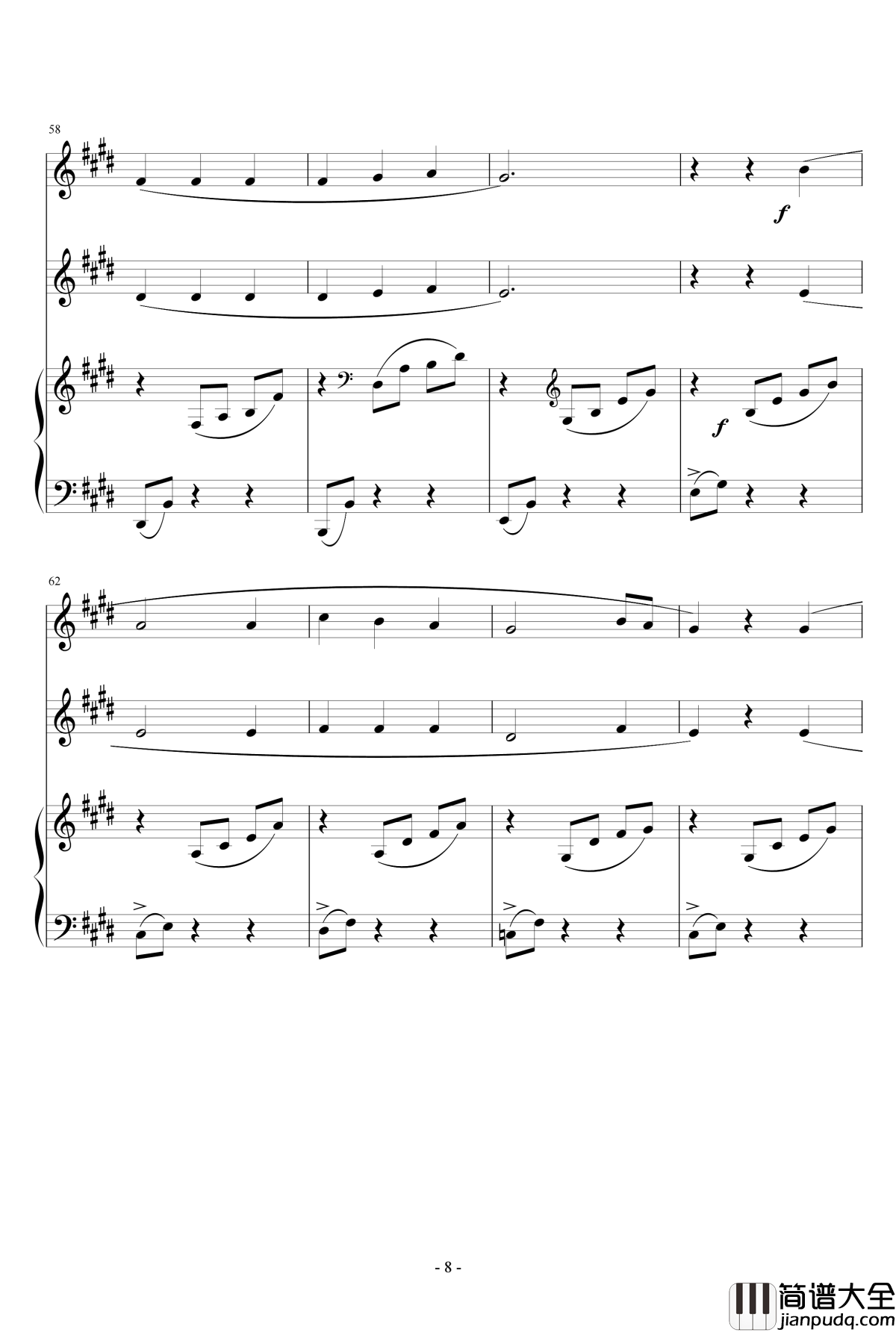 乘着歌声的翅膀_钢琴谱_钢琴_双声部合唱_门德尔松