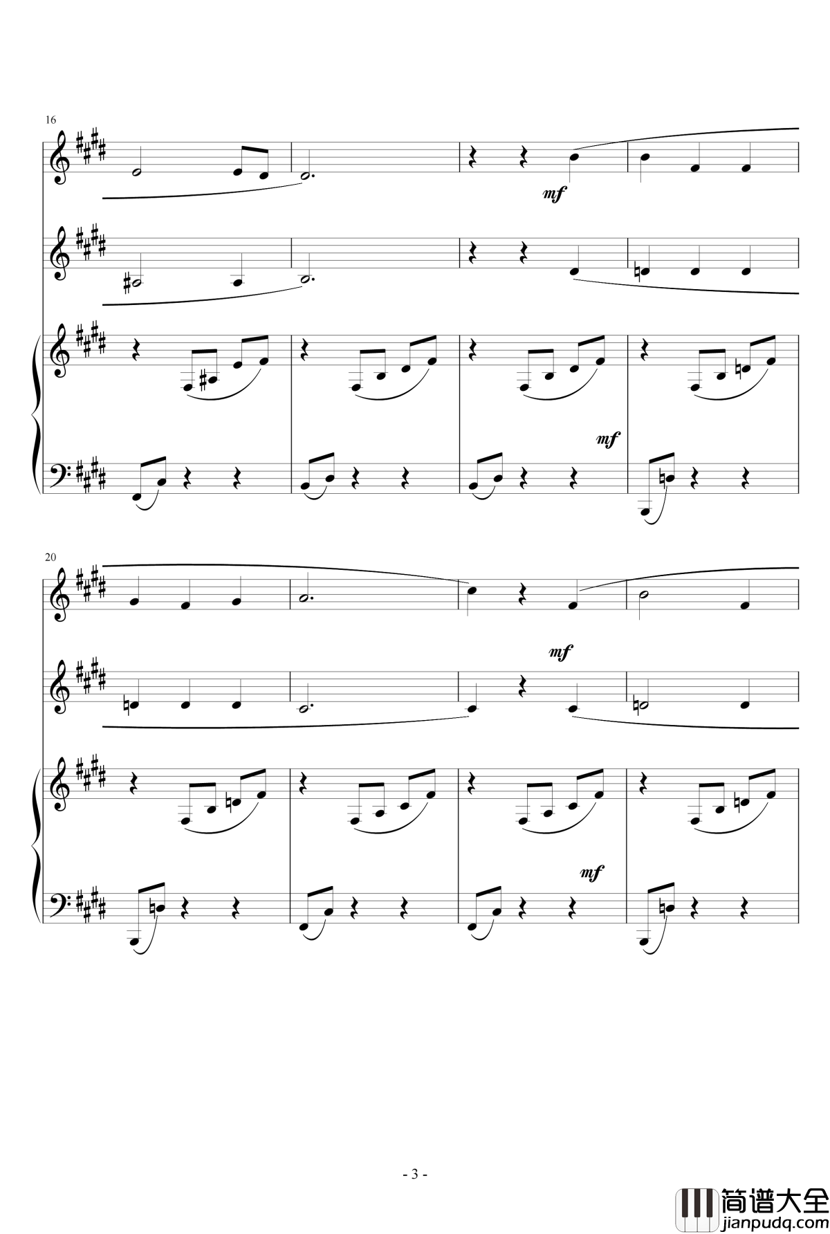 乘着歌声的翅膀_钢琴谱_钢琴_双声部合唱_门德尔松