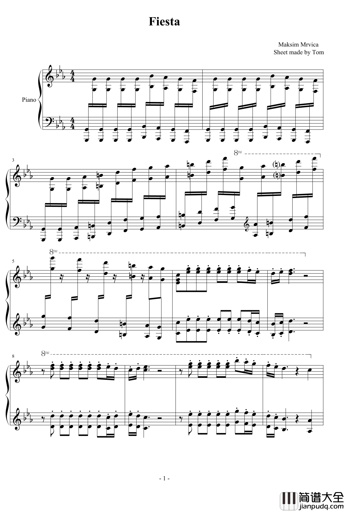 Huljic_Fiesta钢琴谱_Maksim_Mrvica_狂欢节_马克西姆__最接近原版_Maksim·Mrvica