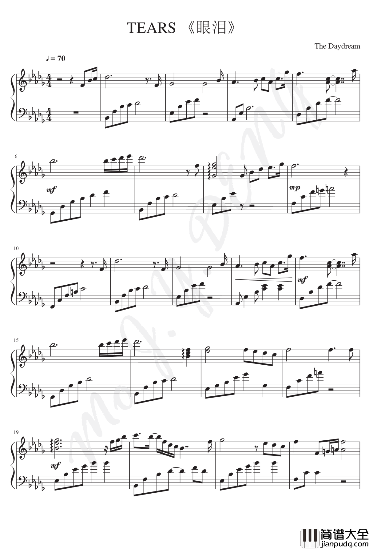 眼泪钢琴谱_Tears_The_Daydream