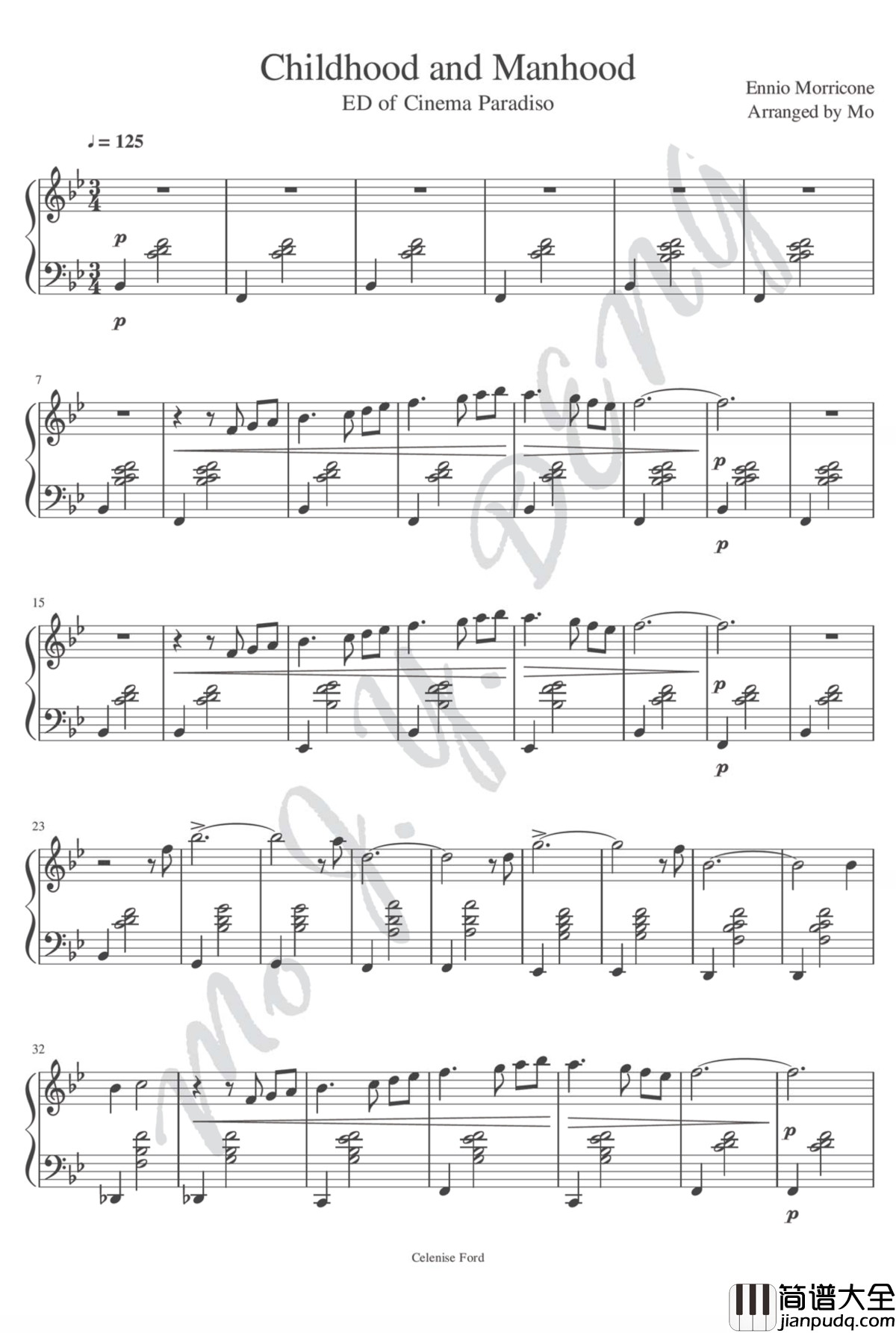 Childhood_and_Manhood钢琴谱_ED_of_Cinema_Paradiso_天堂电影院片尾曲_Ennio_Morricone