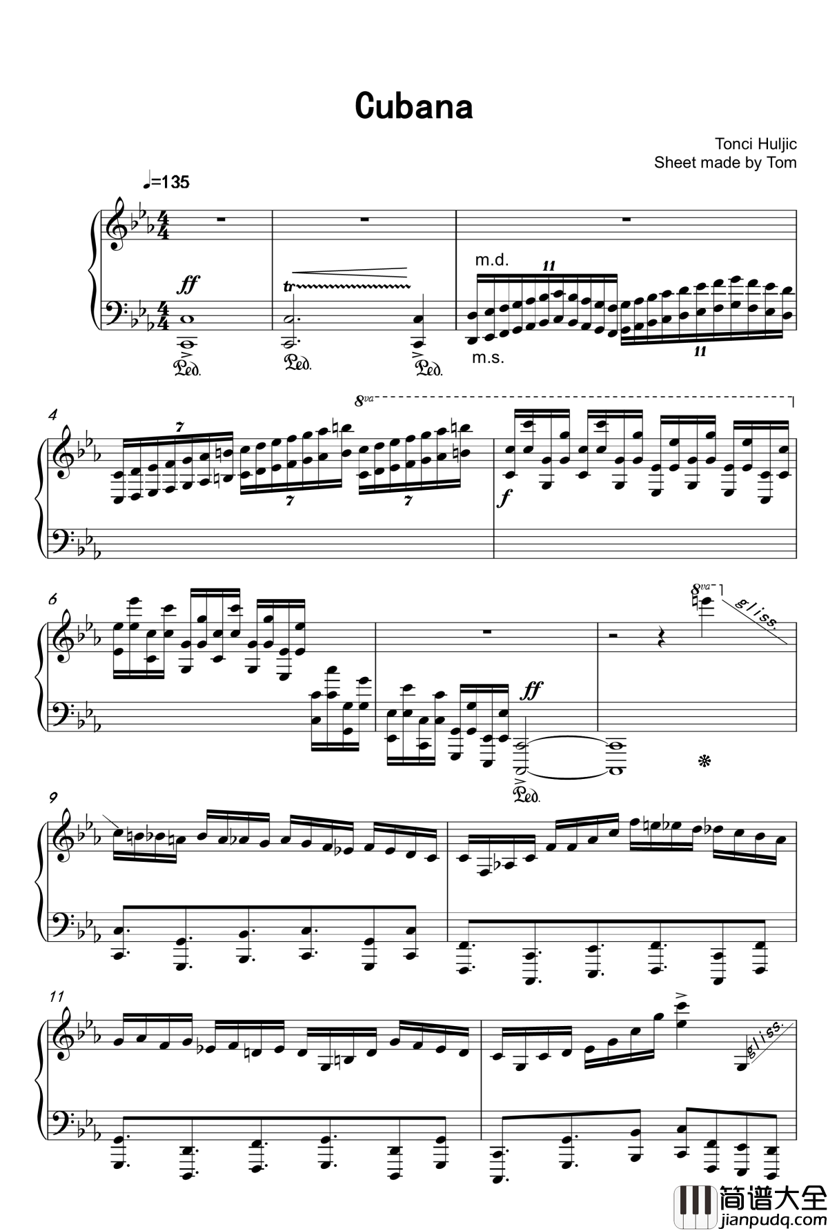 古巴_钢琴谱_最接近原版_马克西姆_Maksim·Mrvica
