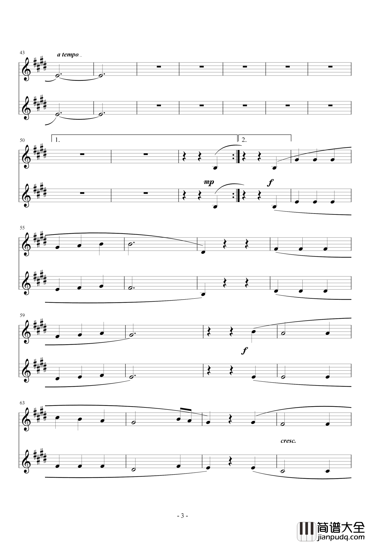 乘着歌声的翅膀钢琴谱_门德尔松_女声双声部合唱