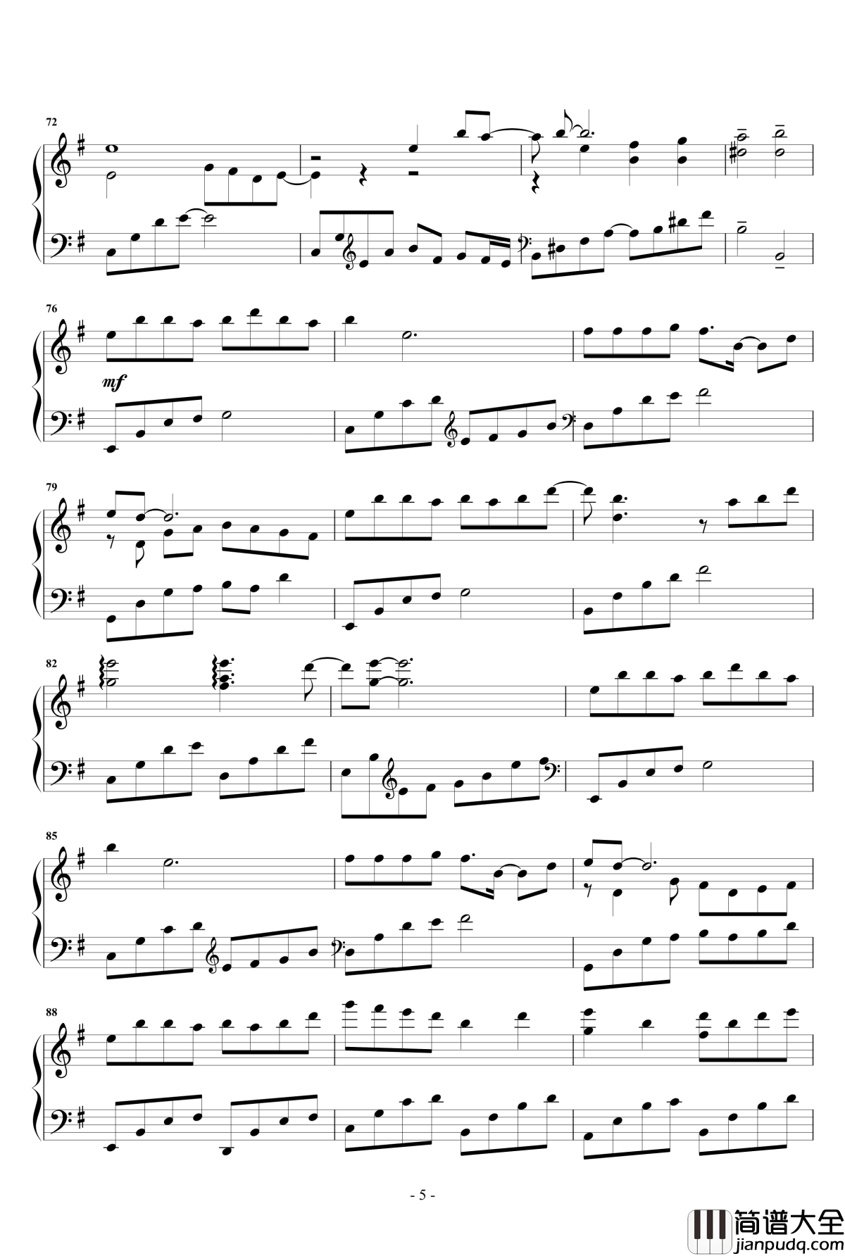 凉凉_华丽版钢琴谱_张碧晨