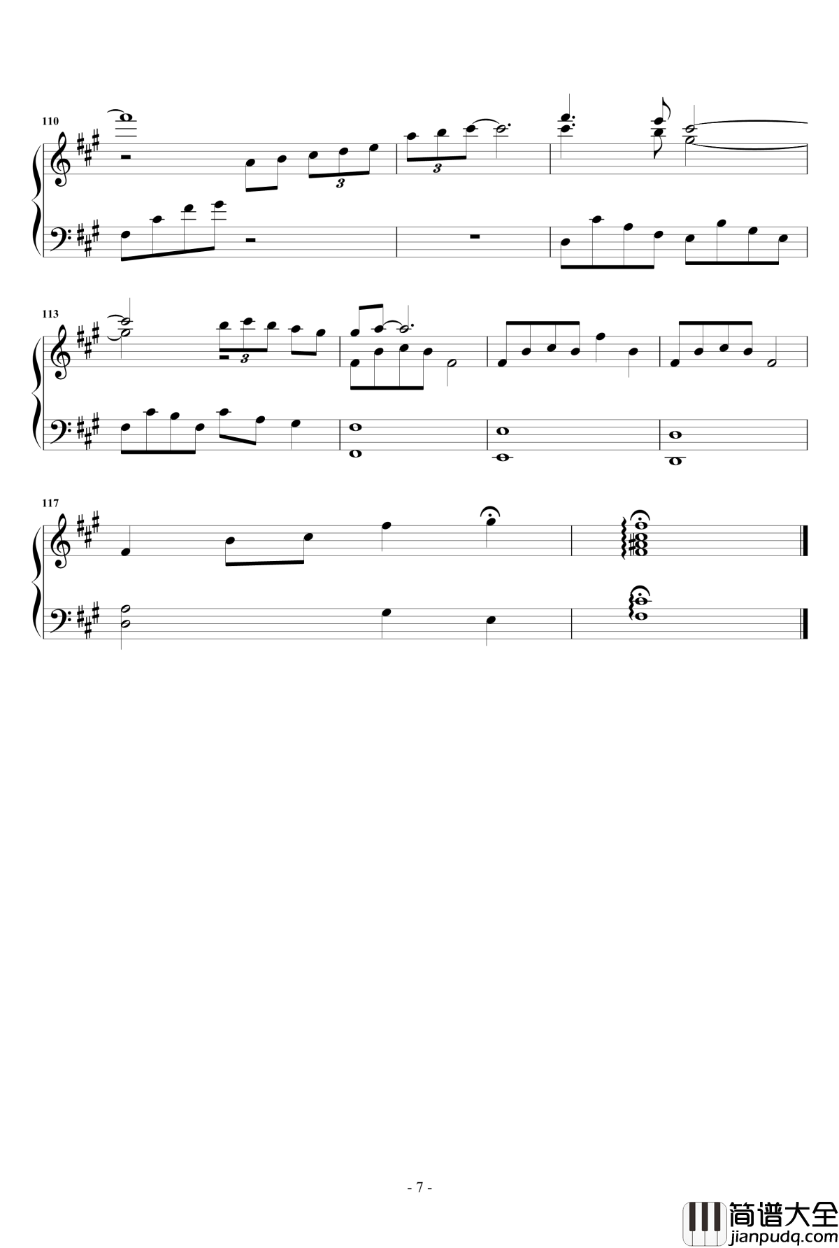 凉凉_华丽版钢琴谱_张碧晨