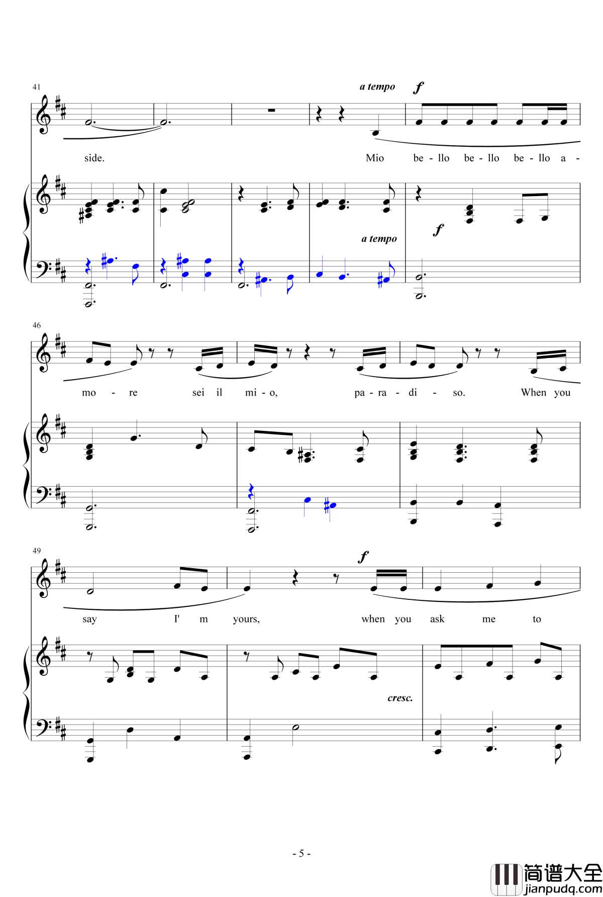 Mio_Bello_Bello_Amore钢琴谱_Cirque_du_Soleil_Cirque_du_Soleil