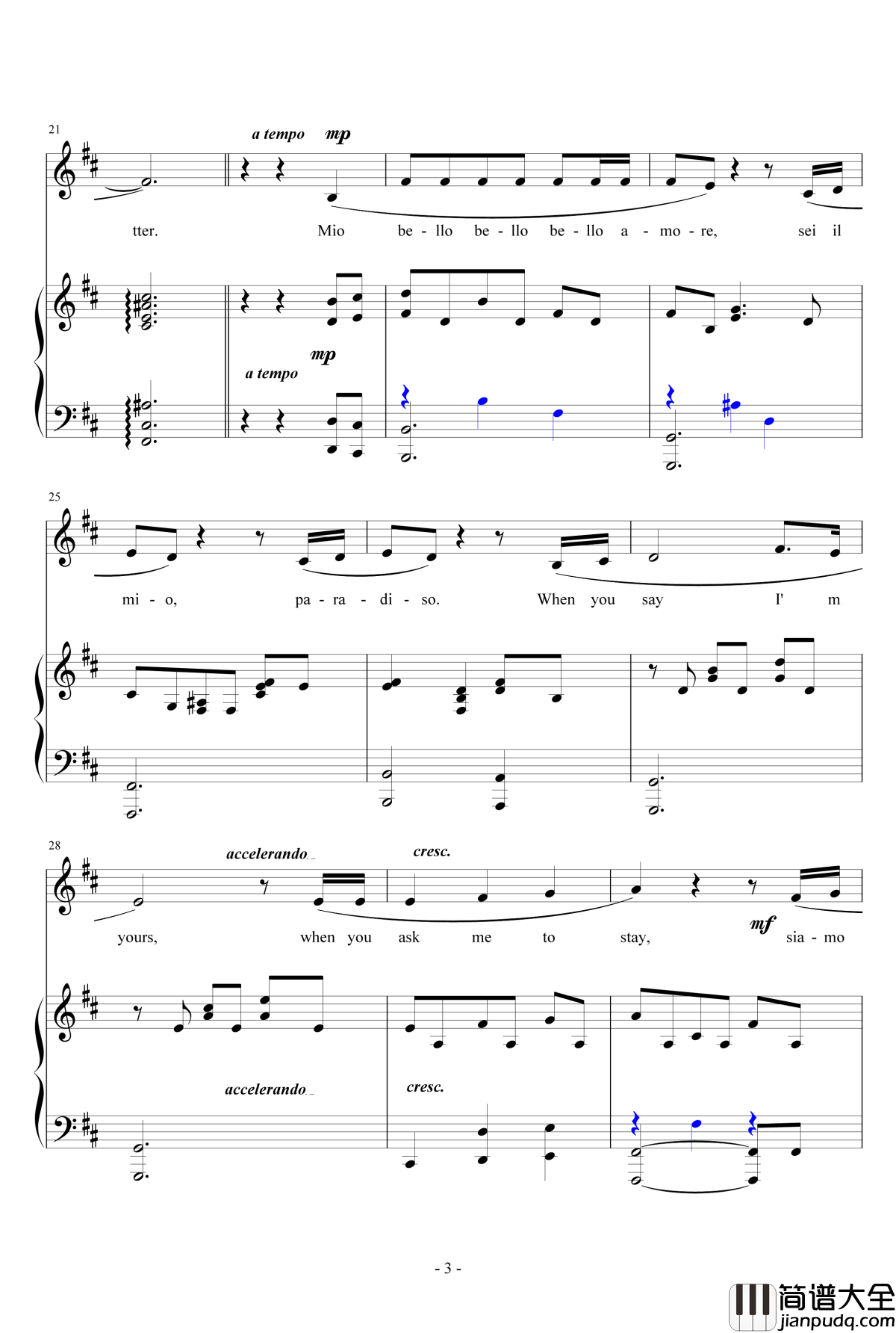 Mio_Bello_Bello_Amore钢琴谱_Cirque_du_Soleil_Cirque_du_Soleil