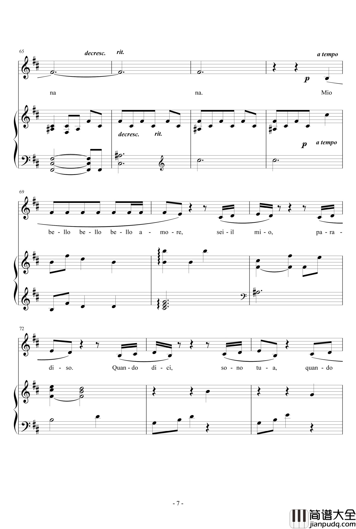 Mio_Bello_Bello_Amore钢琴谱_Cirque_du_Soleil_Cirque_du_Soleil