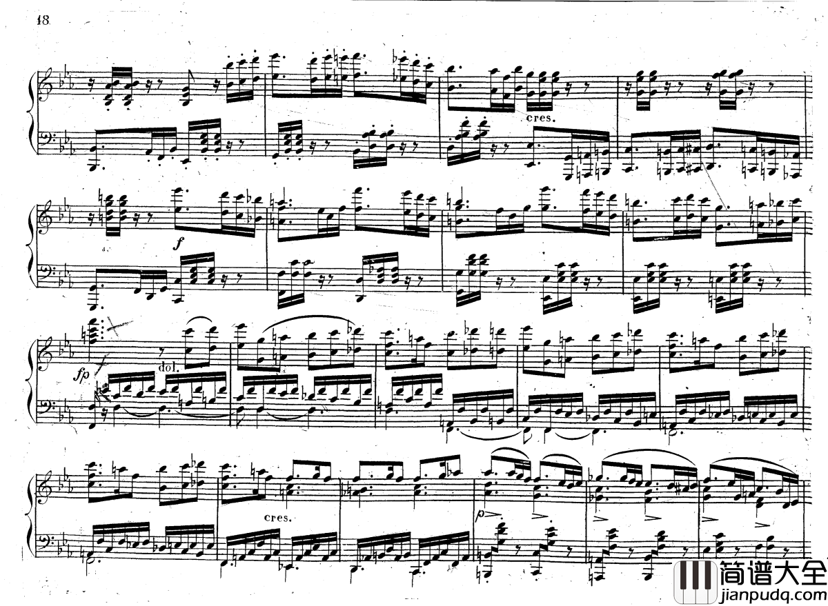降E大调第八钢琴奏鸣曲_Op.144钢琴谱_车尔尼_Czerny
