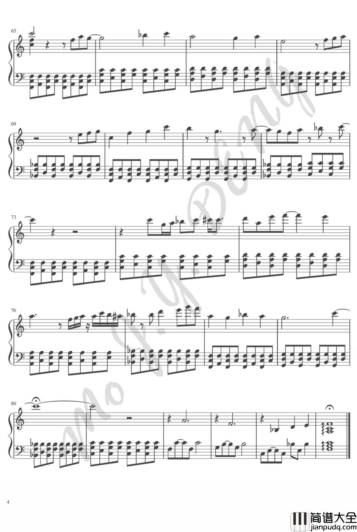 小幸运钢琴谱_纯伴奏钢琴谱_田馥甄