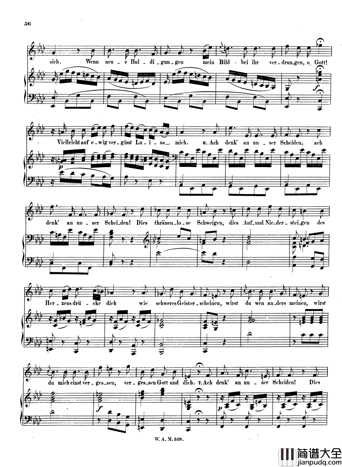 莫扎特____离别之歌_____K.519_莫扎特_钢琴谱