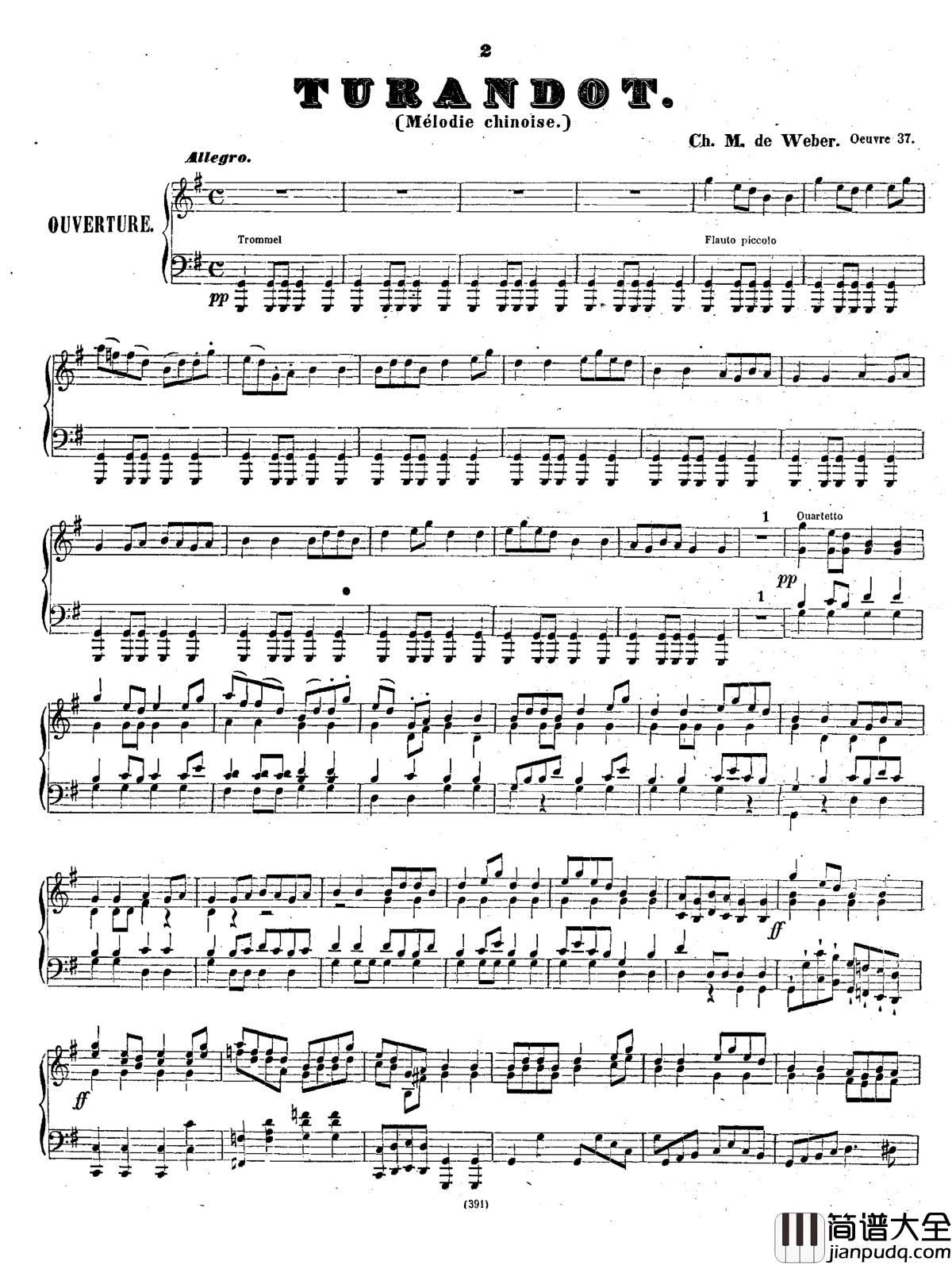 图兰朵Op.37_钢琴谱_序曲_韦伯