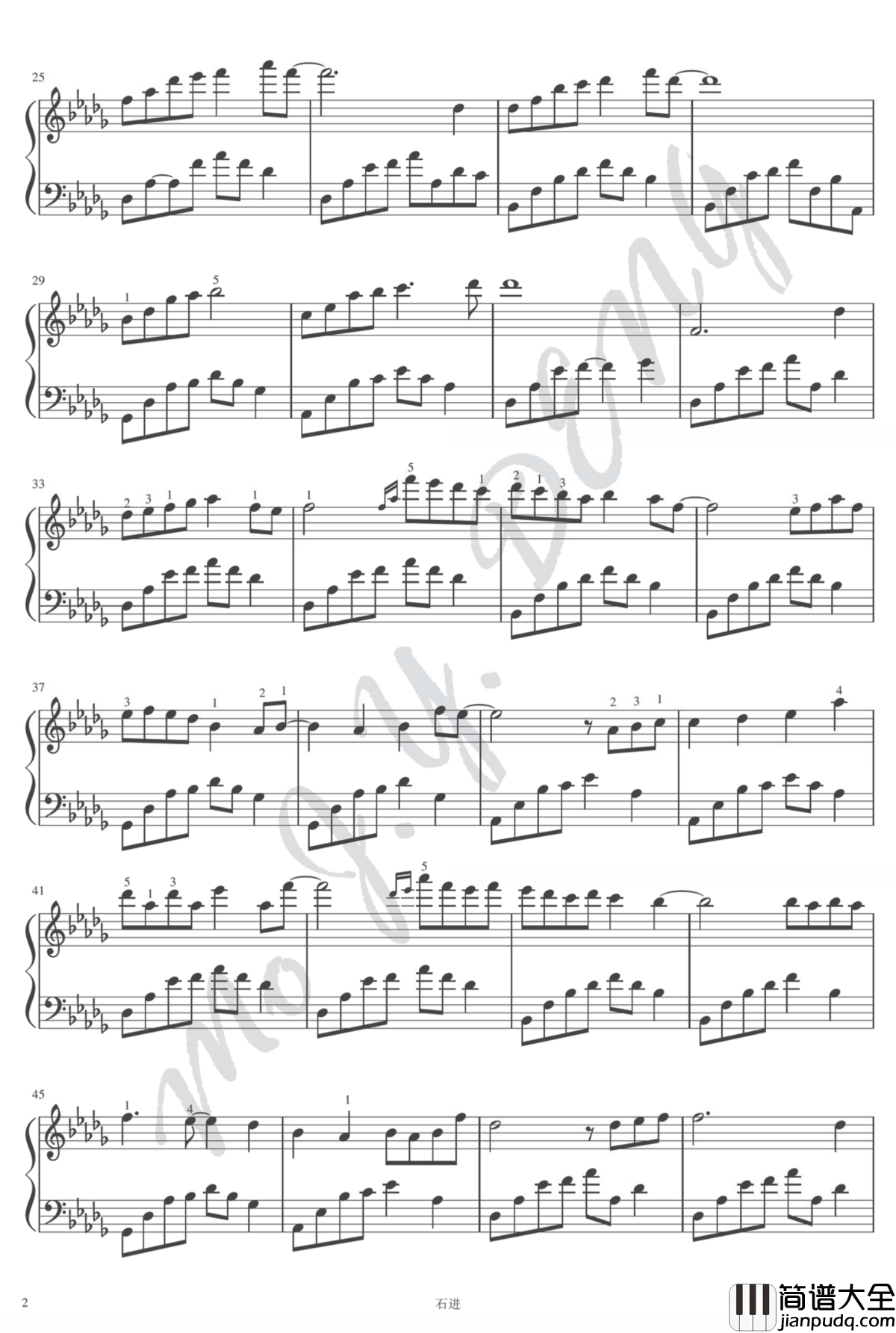 夜的钢琴曲十三_钢琴谱_带指法和踏板参考_石进