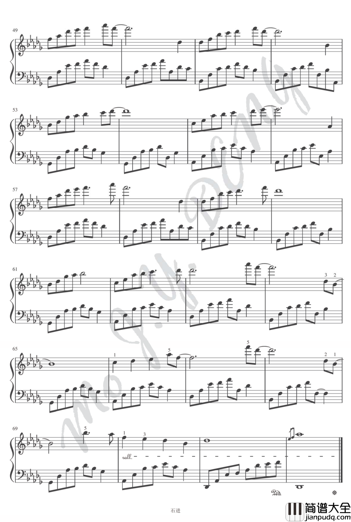 夜的钢琴曲十三_钢琴谱_带指法和踏板参考_石进