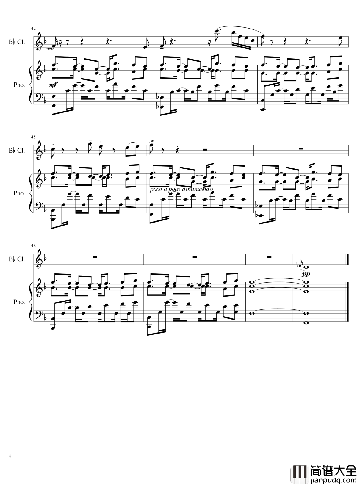 OP_おかえりなさい钢琴谱_玉响_单簧管