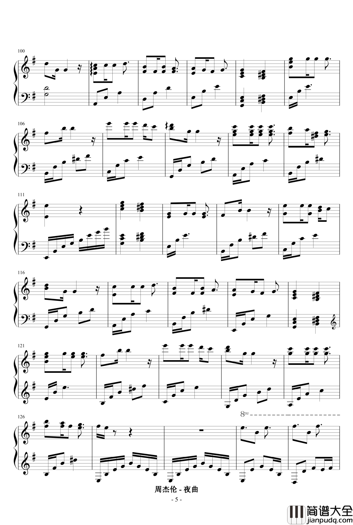 夜曲钢琴谱_周杰伦