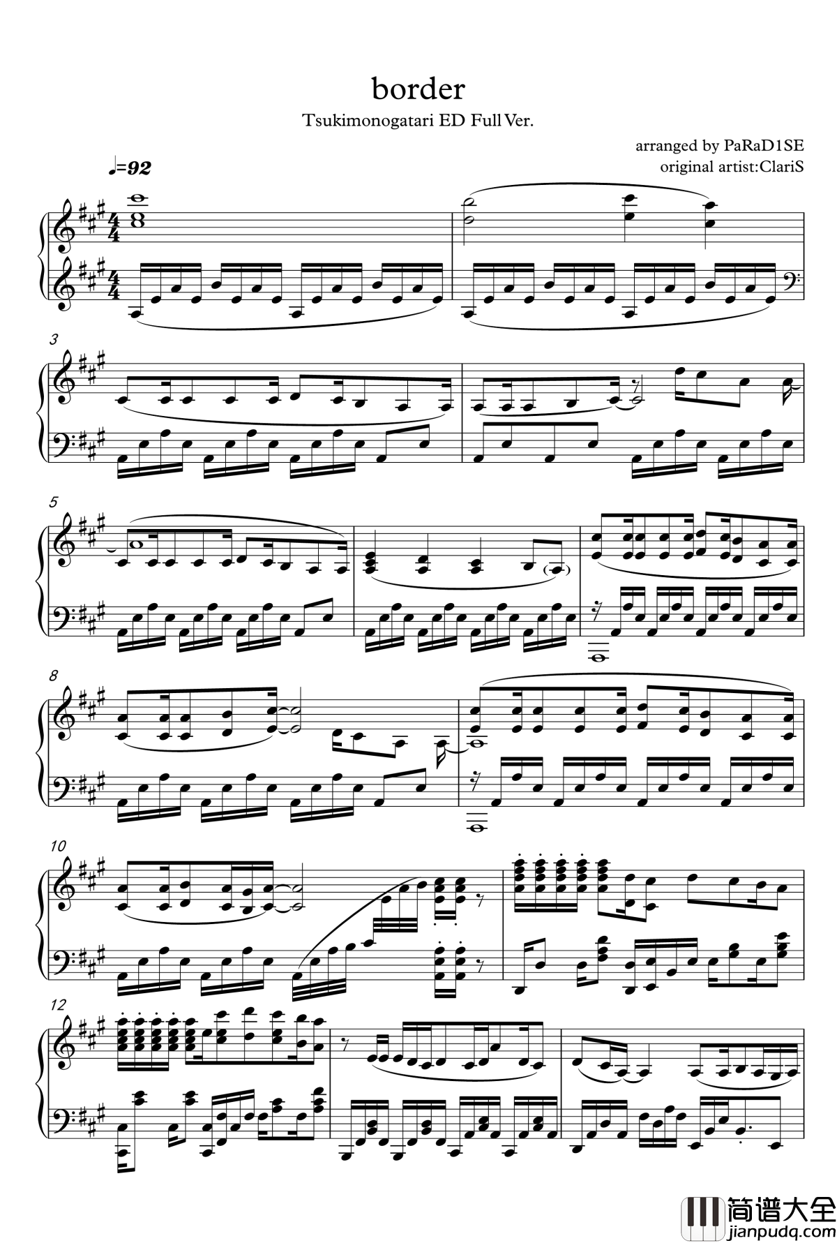 border钢琴谱_ClariS