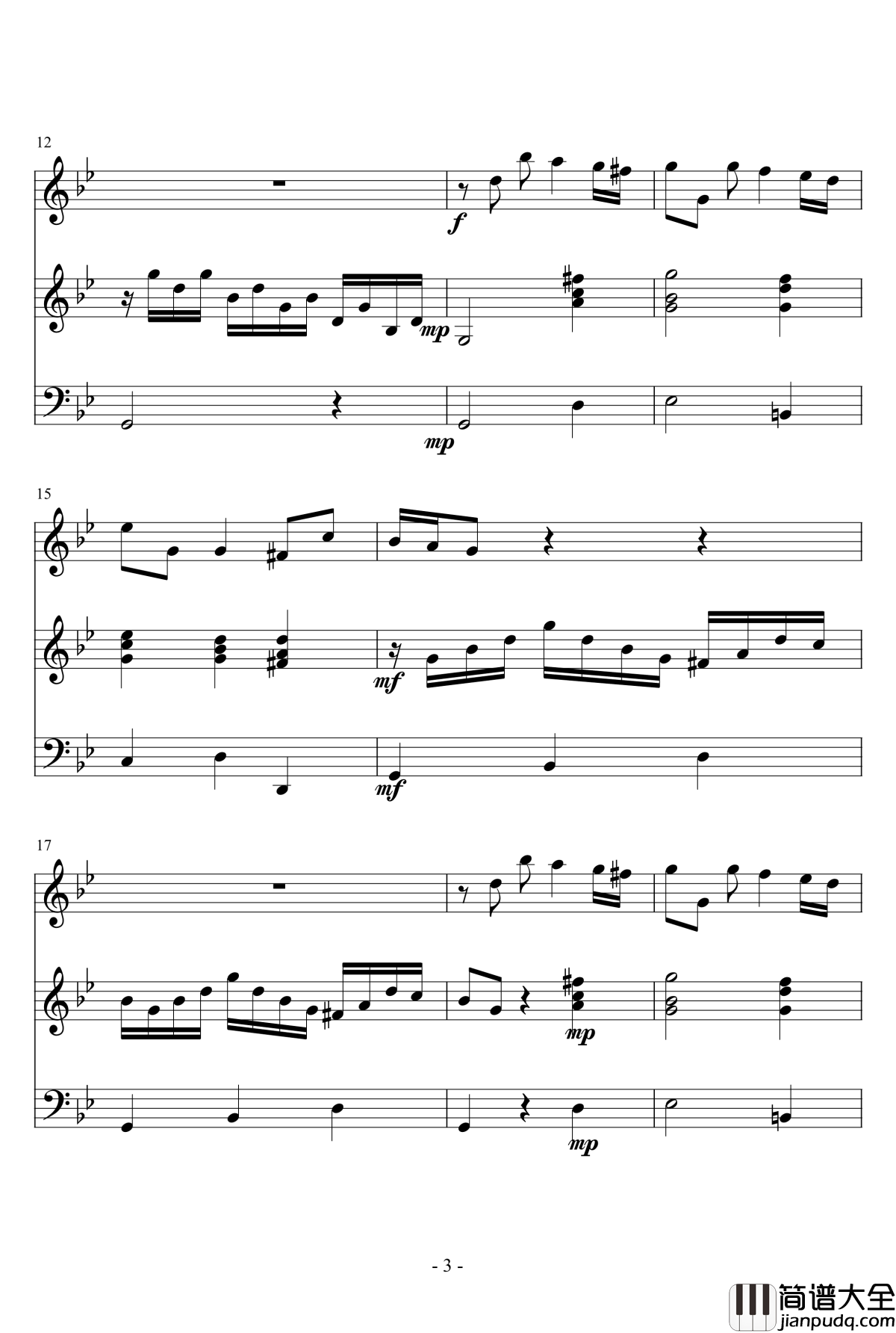 长笛与羽管键琴奏鸣曲第一乐章钢琴谱_巴赫_P.E.Bach