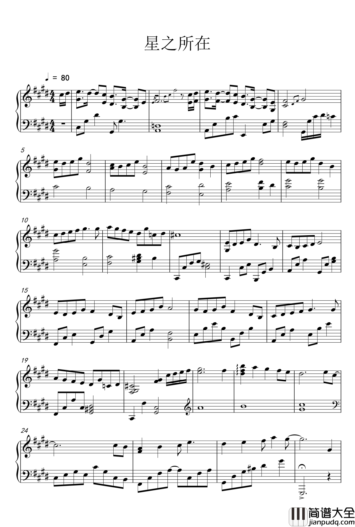 星之所在钢琴谱_英雄传说