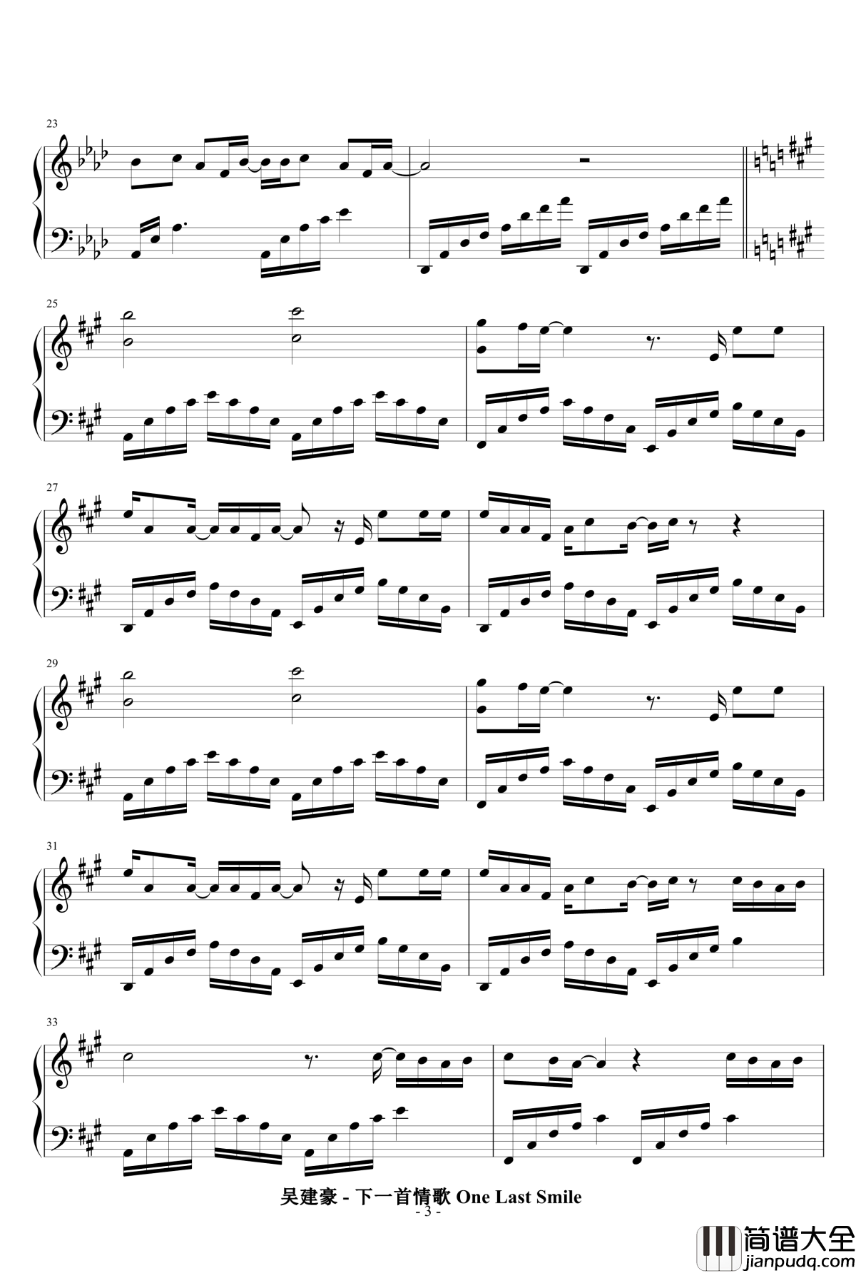下一首情歌One_last_smile钢琴谱_吴建豪