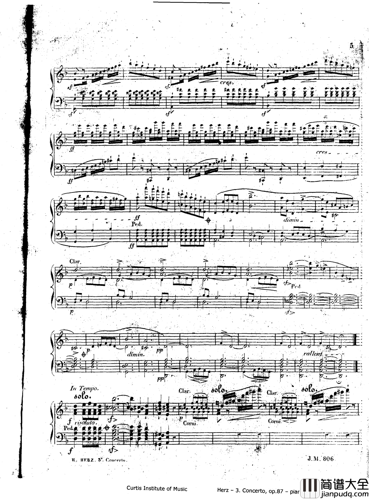 d小调第三钢琴协奏曲Op.87钢琴谱_赫尔兹