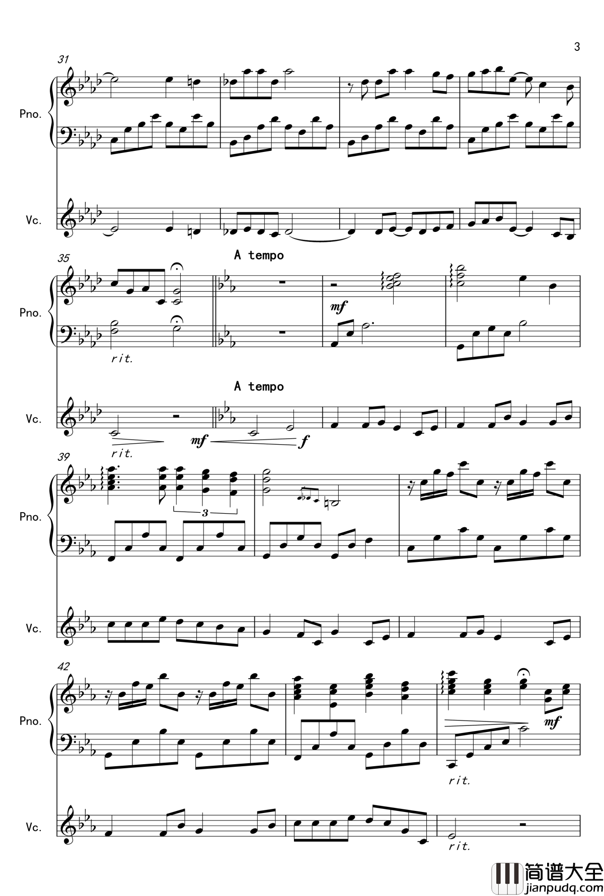 The_Path_Of_Wind钢琴谱_大提琴钢琴二重奏_龙猫