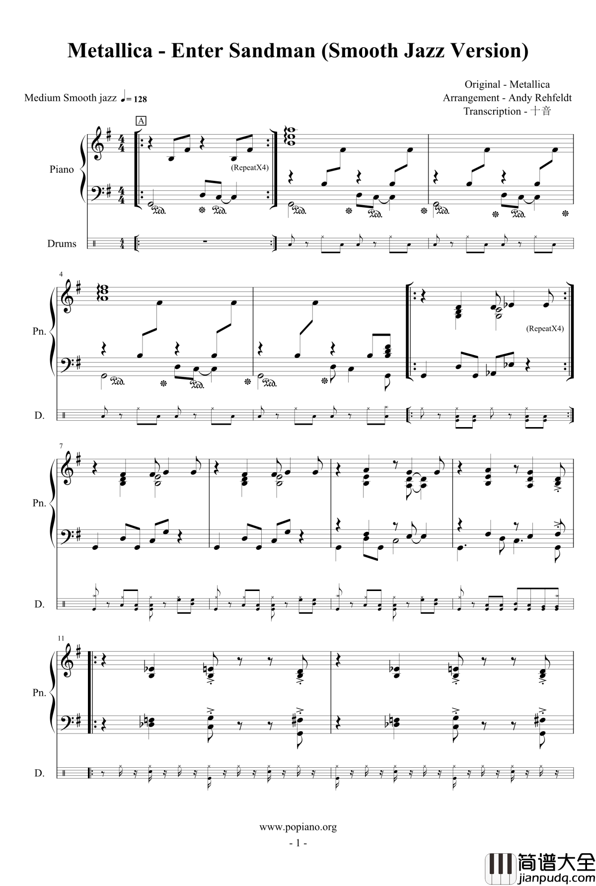 Enter_Sandman_爵士版钢琴谱_Metallica