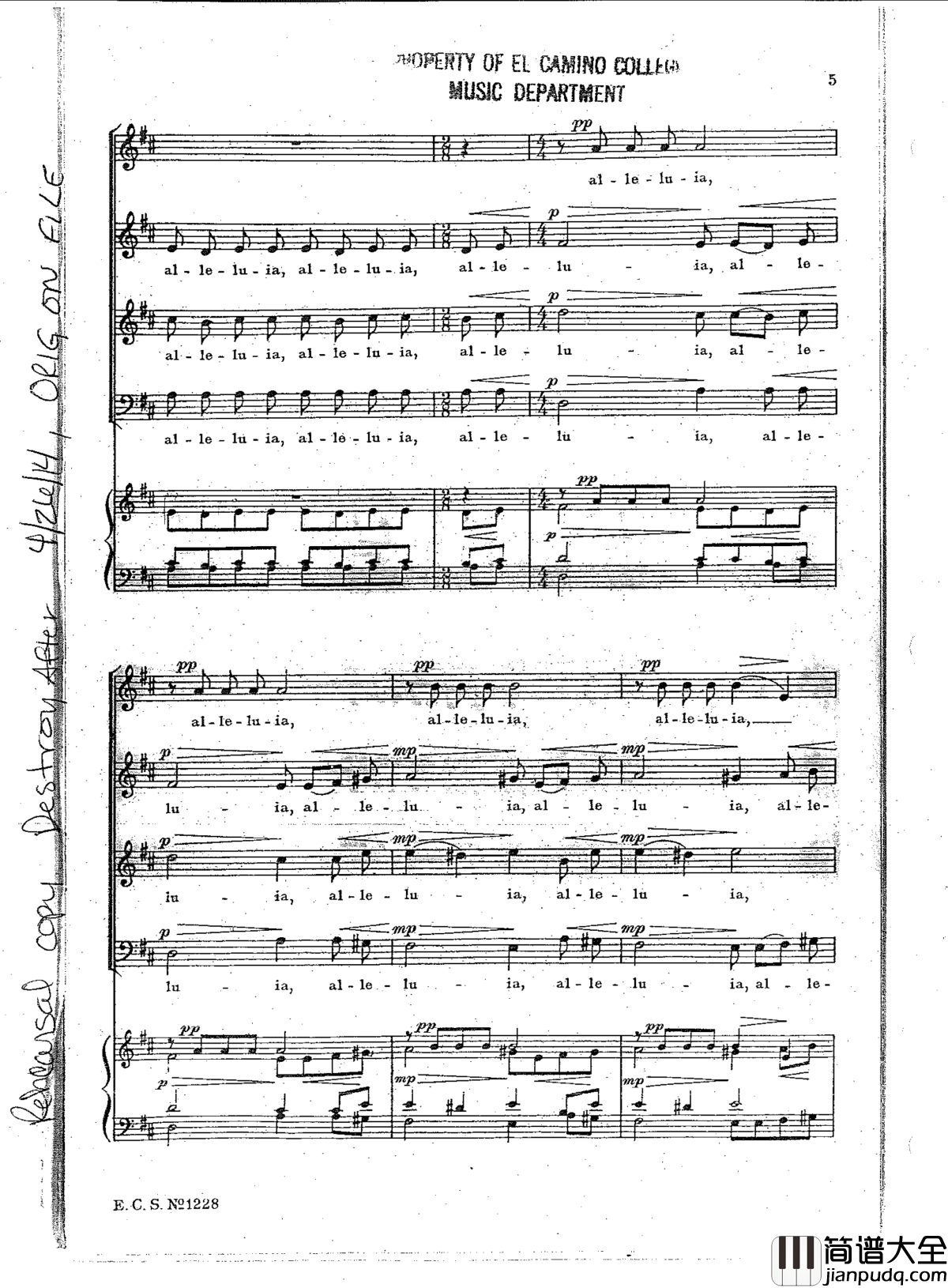 Alleluia钢琴谱_Randall_Thompson