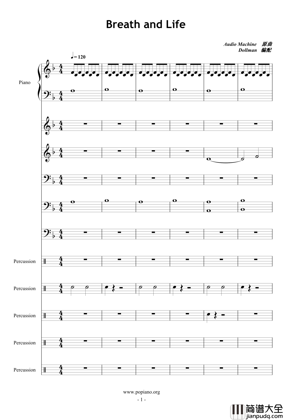 Breath_and_Life钢琴谱_总谱_Audio_Machine