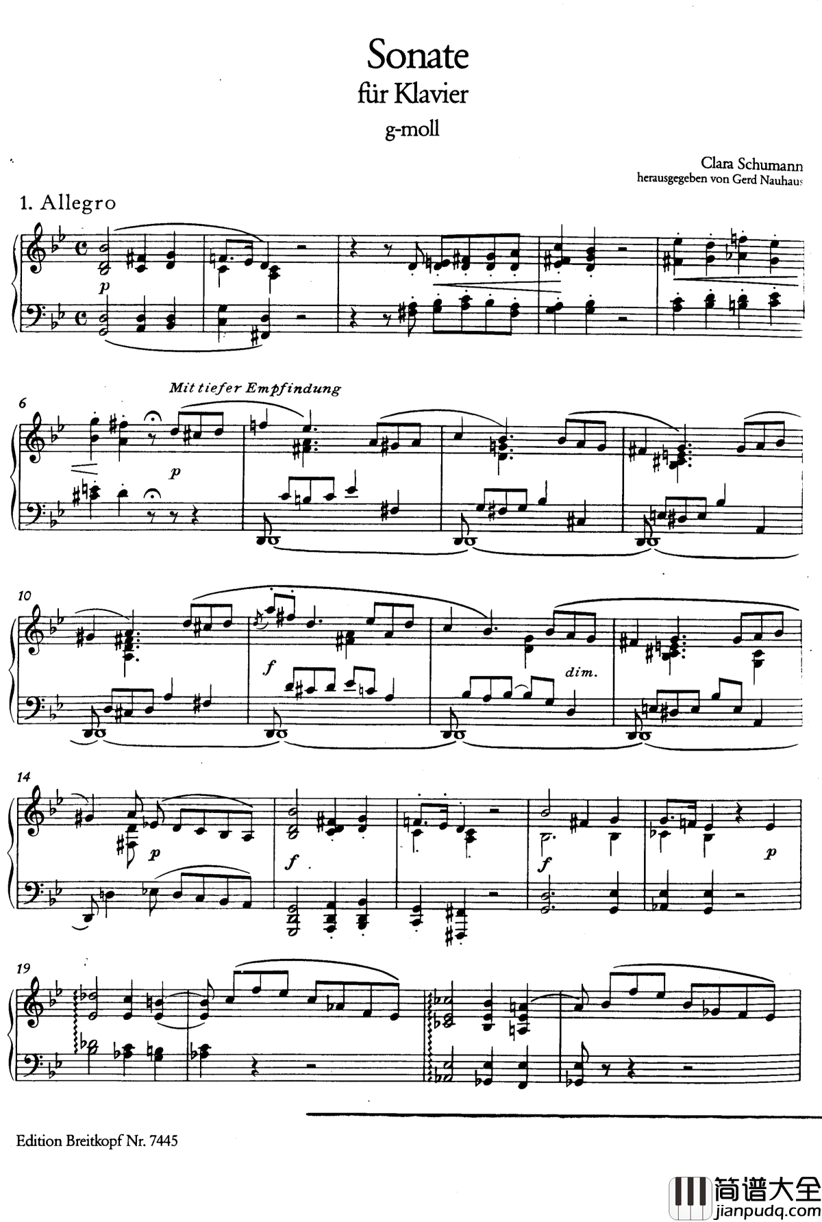 g小调钢琴奏鸣曲钢琴谱_舒曼_克拉拉