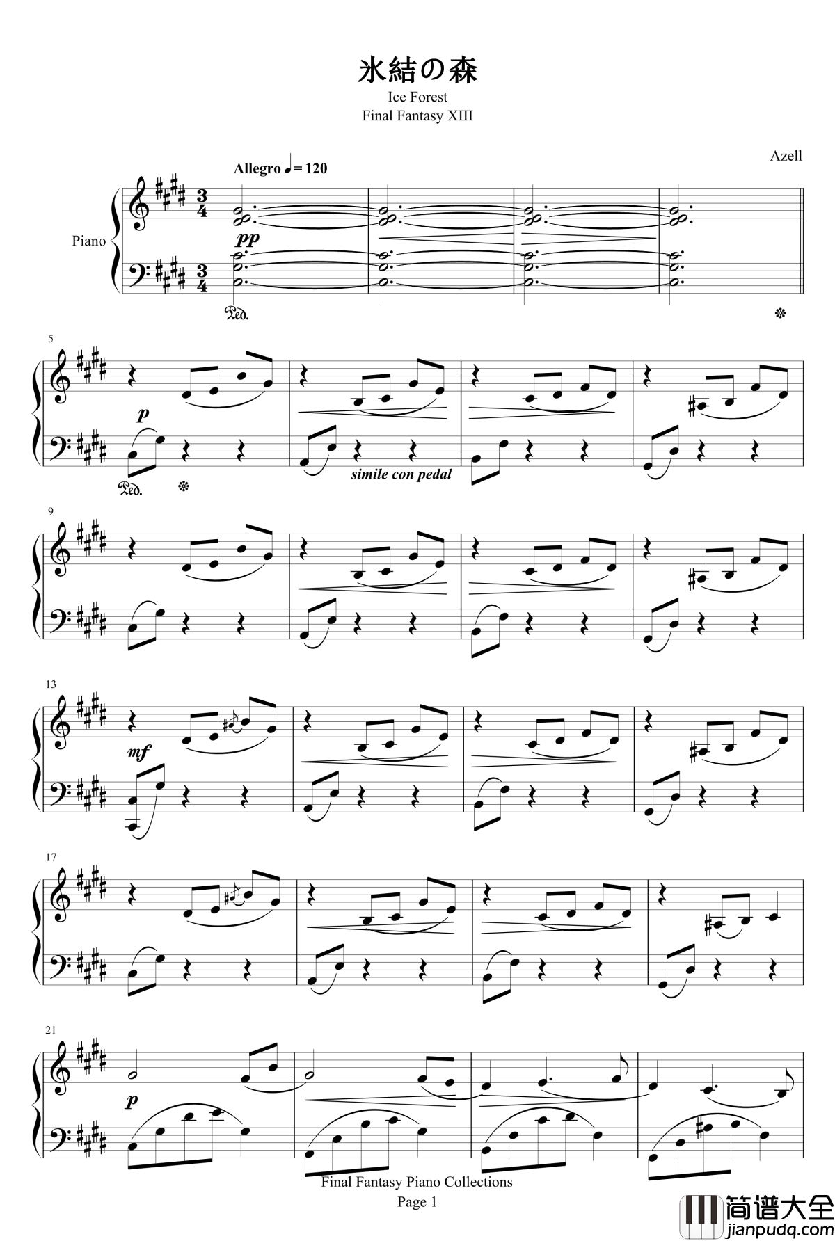 氷結の森钢琴谱_Final_Fantasy_XIII_最终幻想