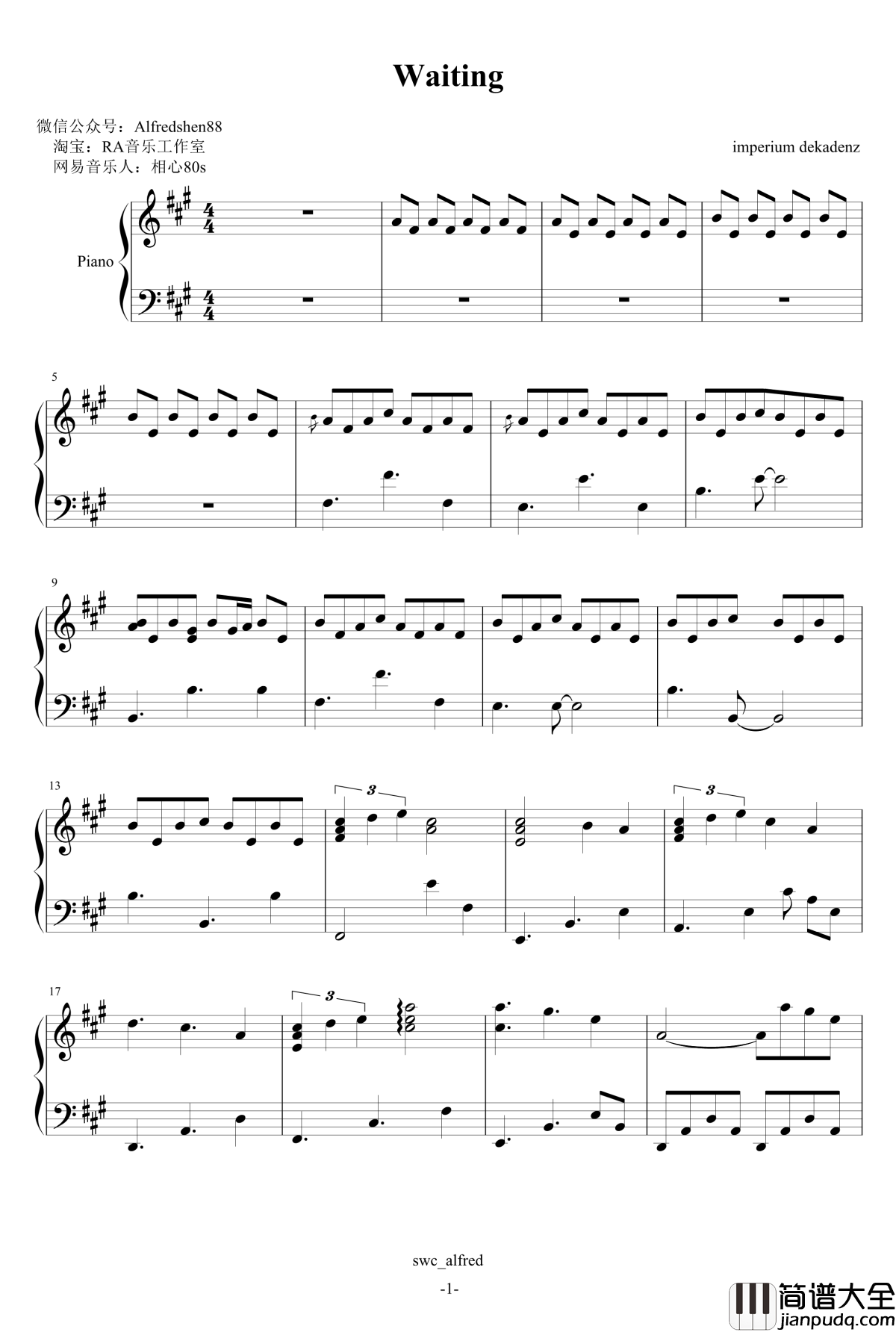 Waiting钢琴谱_Imperium_Dekadenz