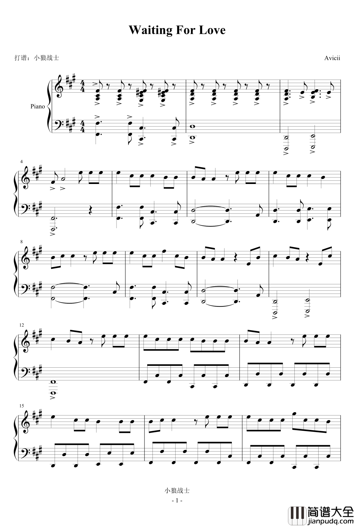 Waiting_for_love钢琴谱_Avicii