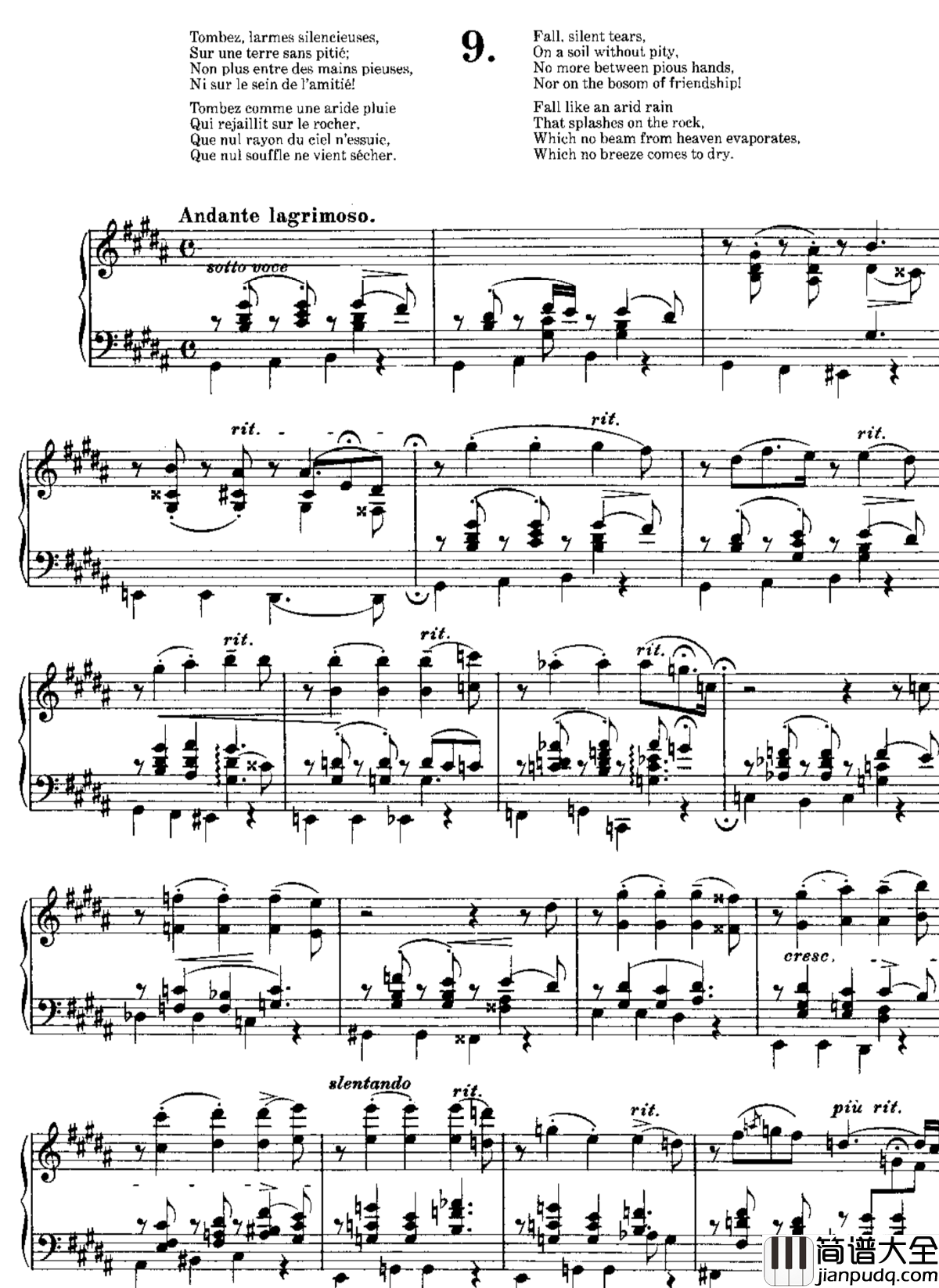 哭泣的行板S.173No.9钢琴谱_李斯特