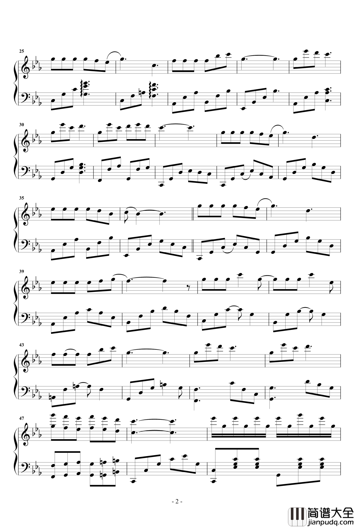 三生三世钢琴谱_张杰