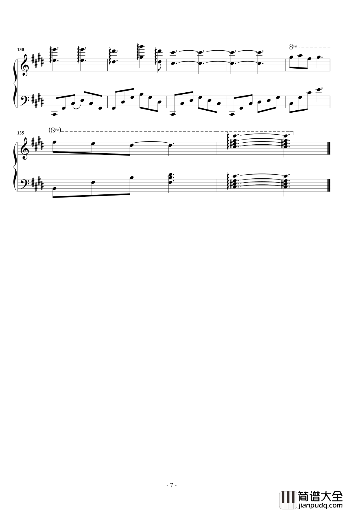 三生三世钢琴谱_张杰