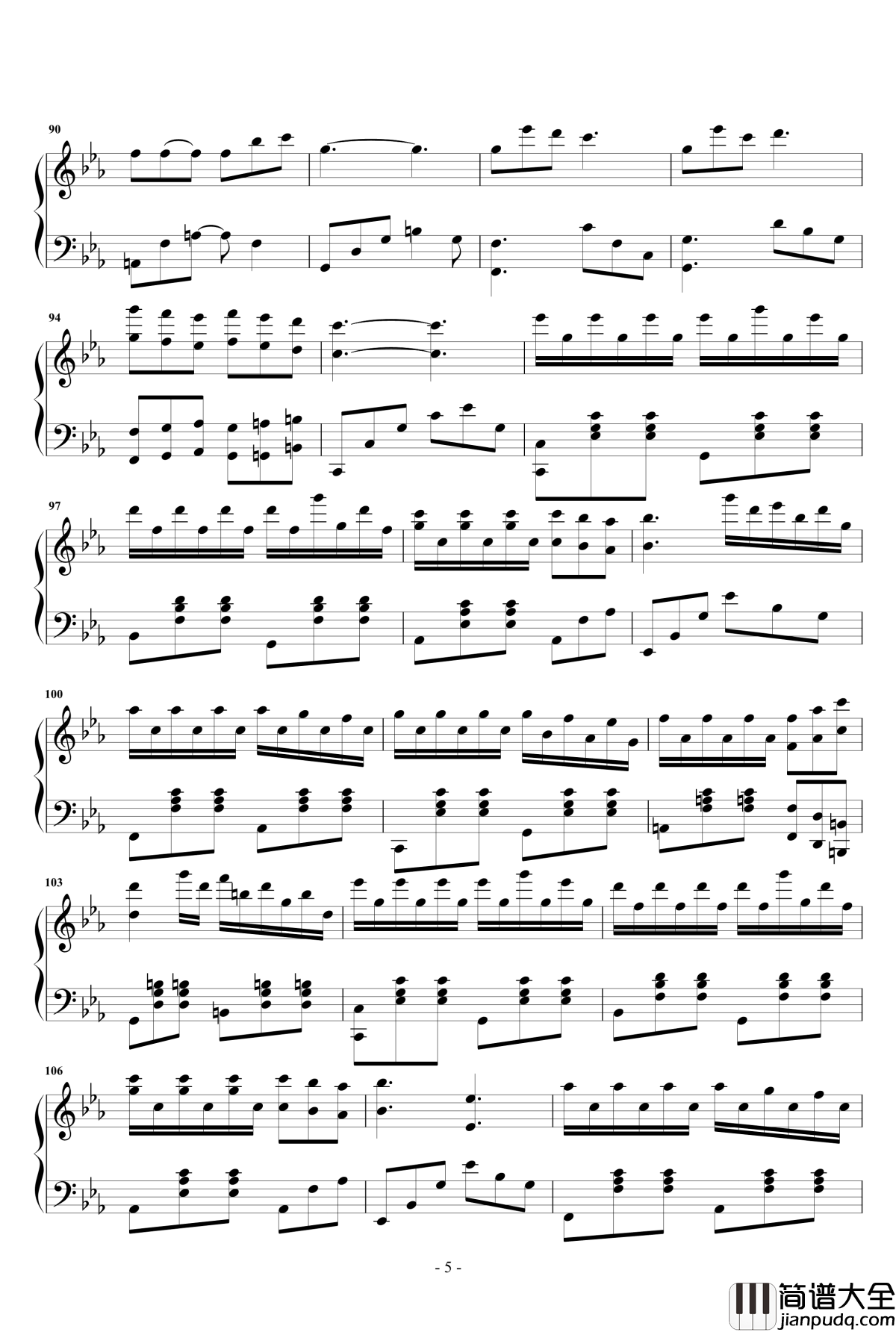 三生三世钢琴谱_张杰