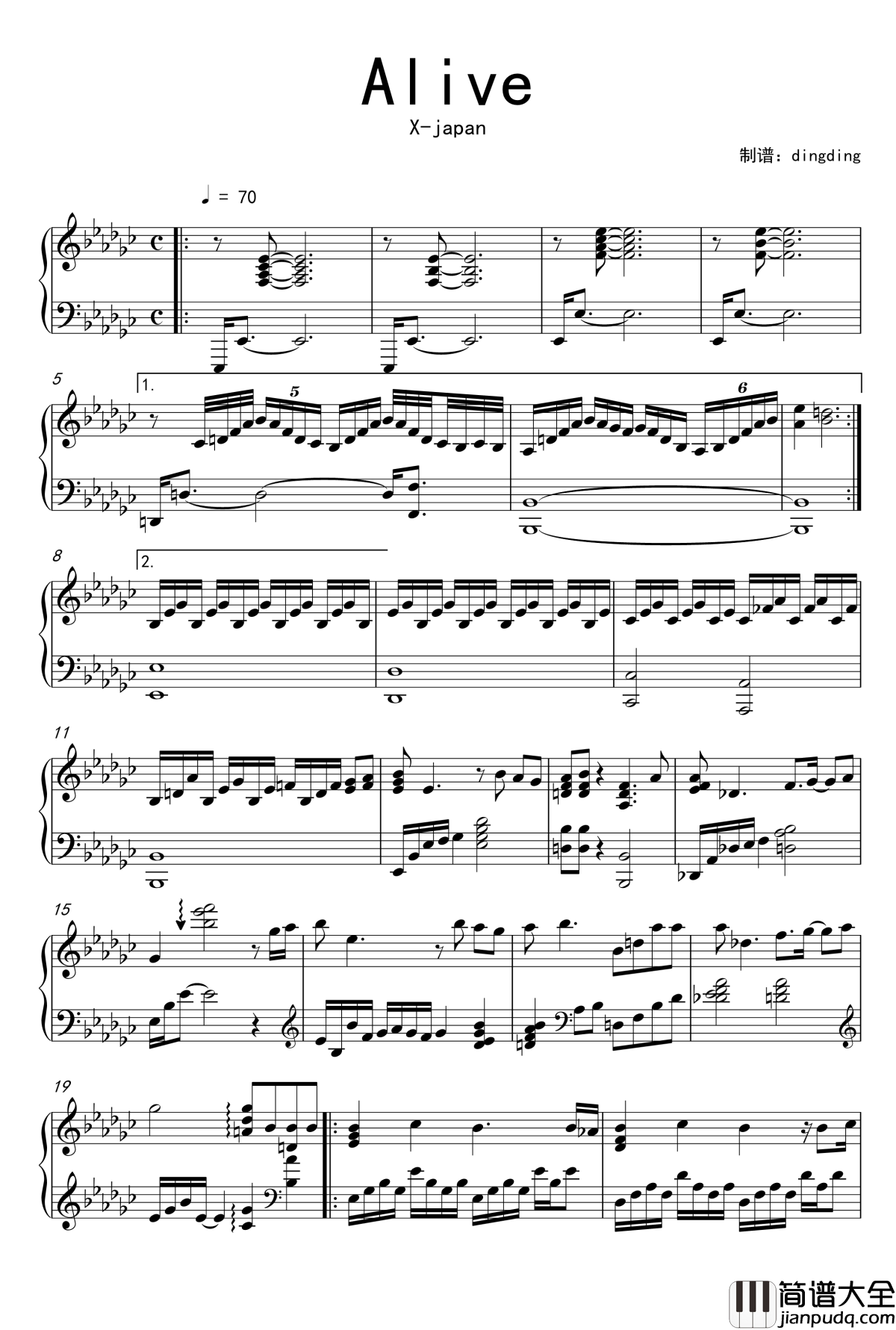Alive钢琴谱_X_japan