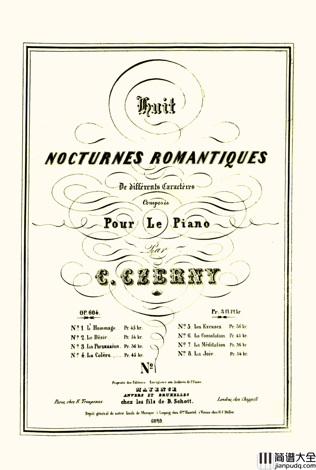 E大调夜曲Op.604No.1钢琴谱_斯甘巴蒂_车尔尼__敬意